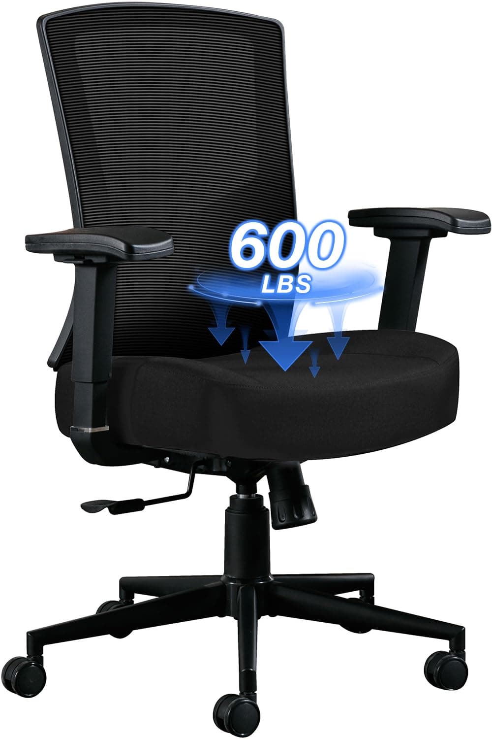 Big and Tall Office Chair 600lbs, Ergonomic Home Office Chair for Heavy People with 2D Adjustable Lumbar Support and High Back Heavy Duty Metal Base Mesh Chair(Black)