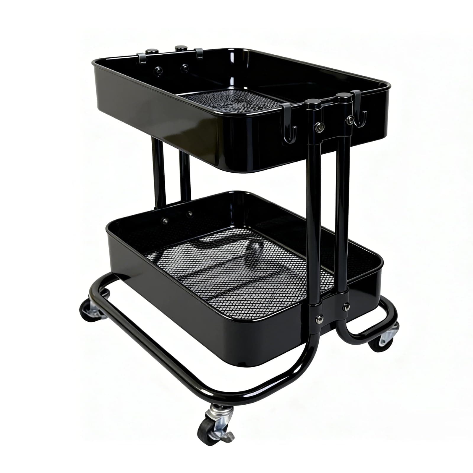 LiWNYRK 2 Tier Rolling Cart with Wheels, Heavy Duty Metal Rolling Storage Cart for Under Desk Storage, Short Small Utility Shelf for Pantry, Kitchen