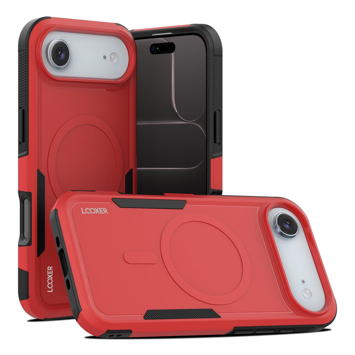 LOOXER® Defender Series Case for iPhone 17/17 Air/17 Pro/17 Pro Max | [Military-Grade Protection, Rugged Shockproof Design, Compatible with MagSafe] + Premium Screen Protector Included (Red, 17 Air)