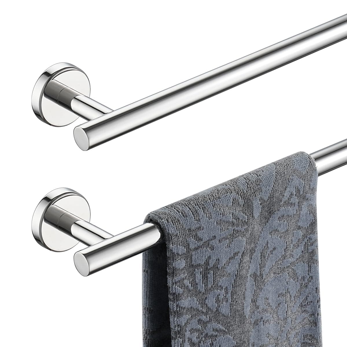 JQK Chrome Towel Bar, 20.5 Inch 304 Stainless Steel Thicken 0.8mm Towel Rack Bathroom, Towel Holder Polished Finished Wall Mount, Useable Length 18 Inch 2 Pack, TB110L18-CH-P2
