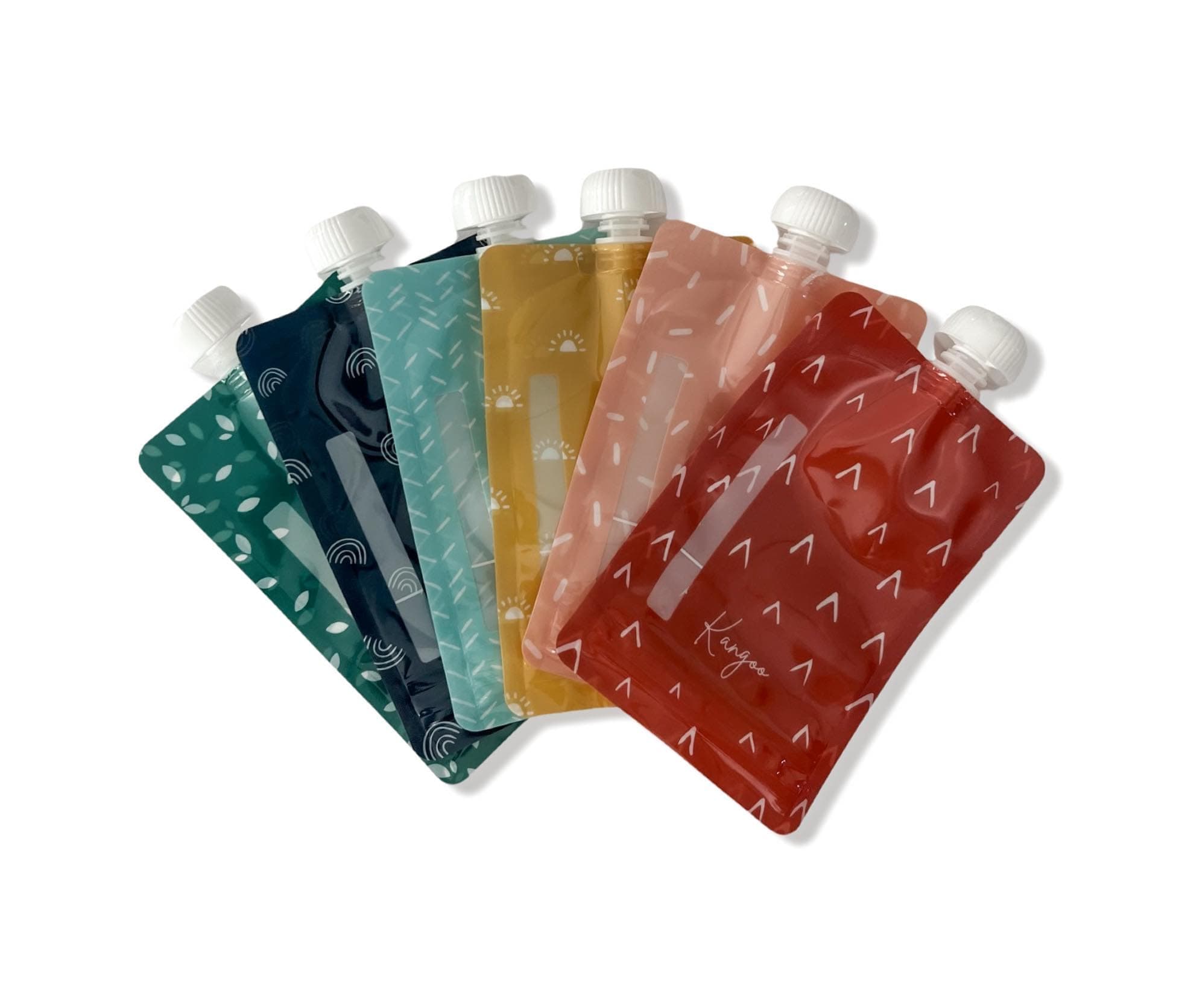 Reusable Baby Food Pouches Storage | Snacks | Purees, Apple Sauces, Smoothies | 6 Pack BPA-Free Plastic Refillable Squeeze Pouch | 5oz | Double Lock Zipper | Toddler Boho