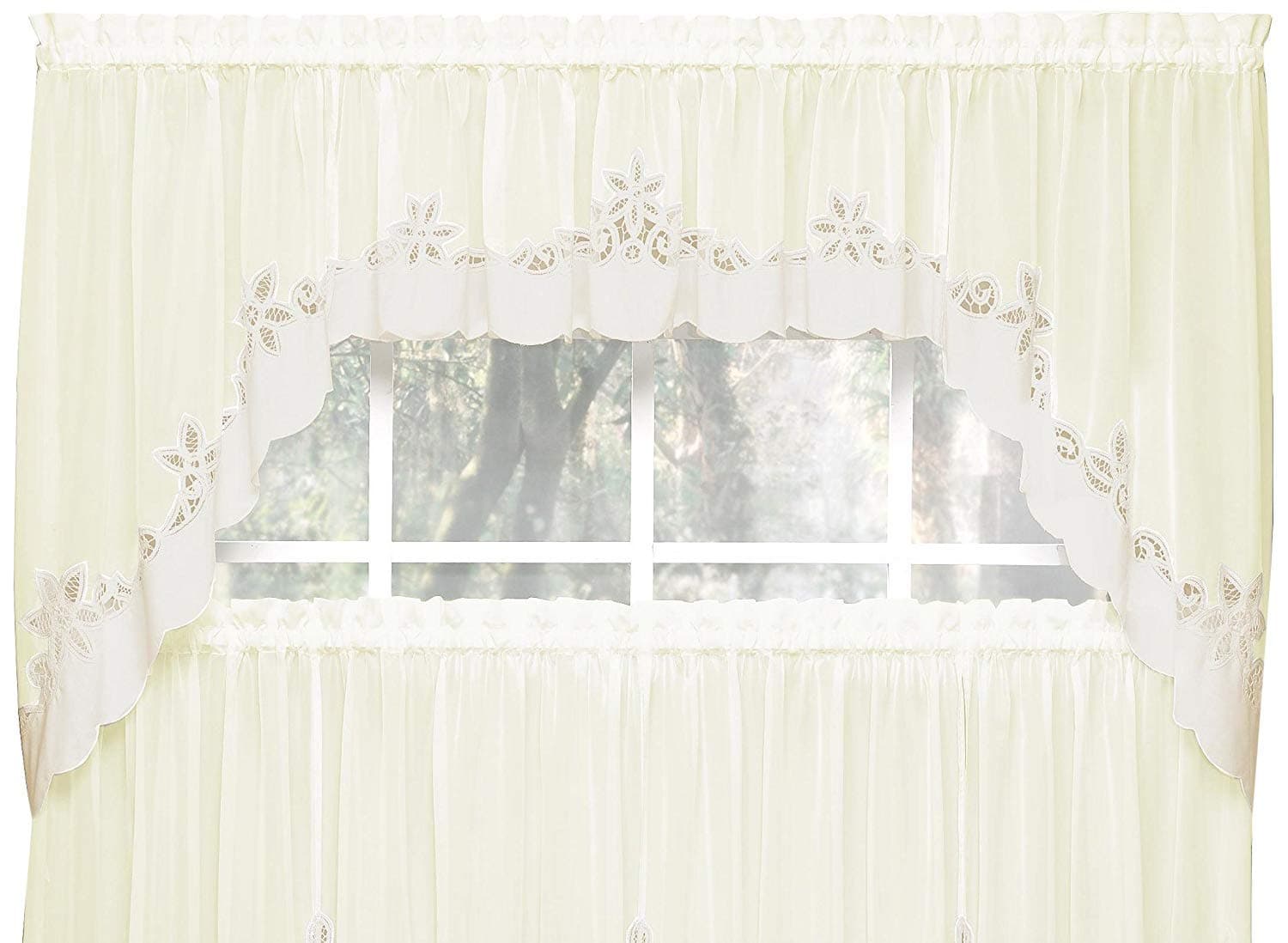 Today's Curtain Plymouth Classic Battenburg Applique Sheer Window Swag, 38-Inch, Ecru