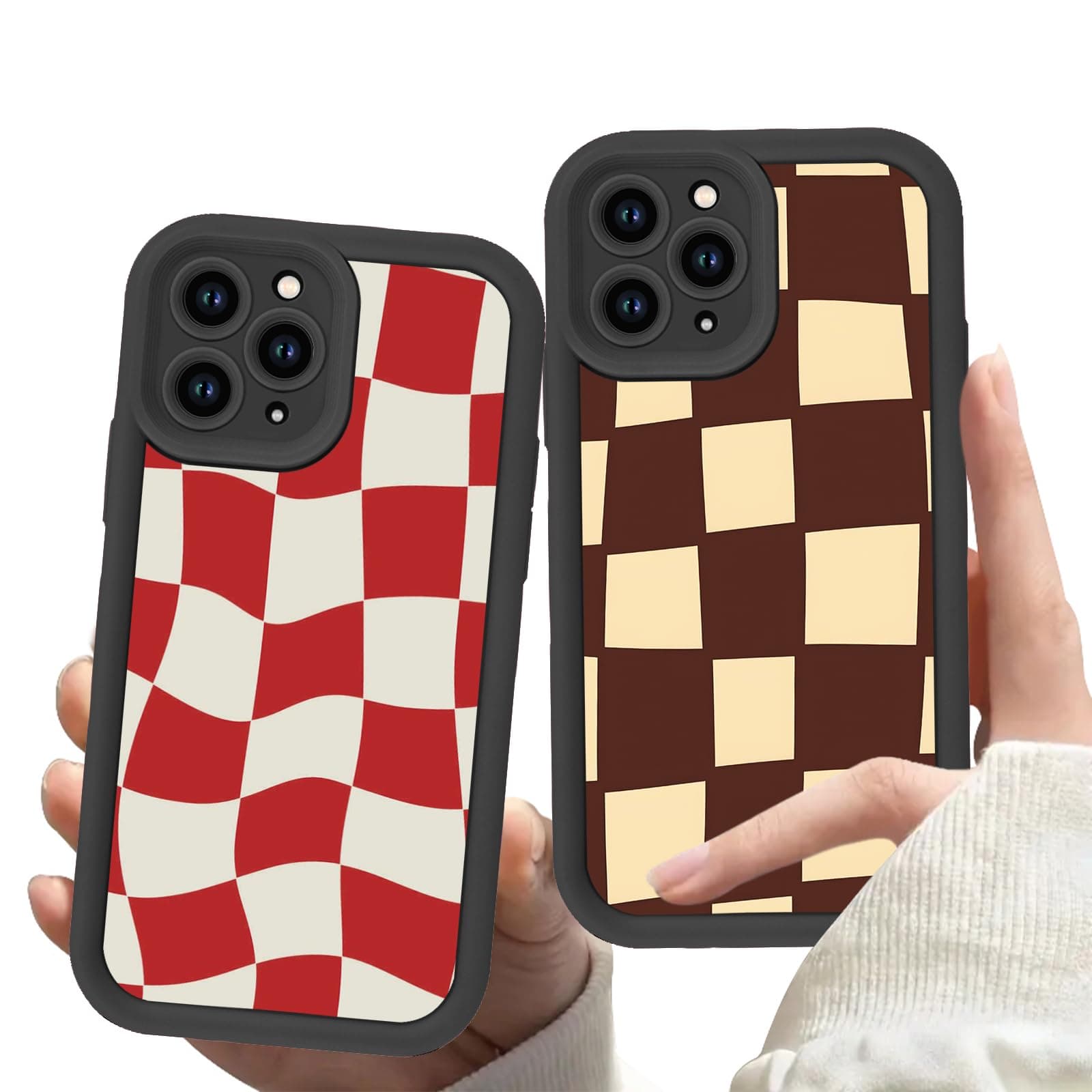 MTMHFPER 2 Pack Cute Red Checkered Phone Cases for iPhone 11 Case Stylish Slim Soft with Protective Black Bumper Silicone Shockproof Funda for iPhone 11 6.1 Inch