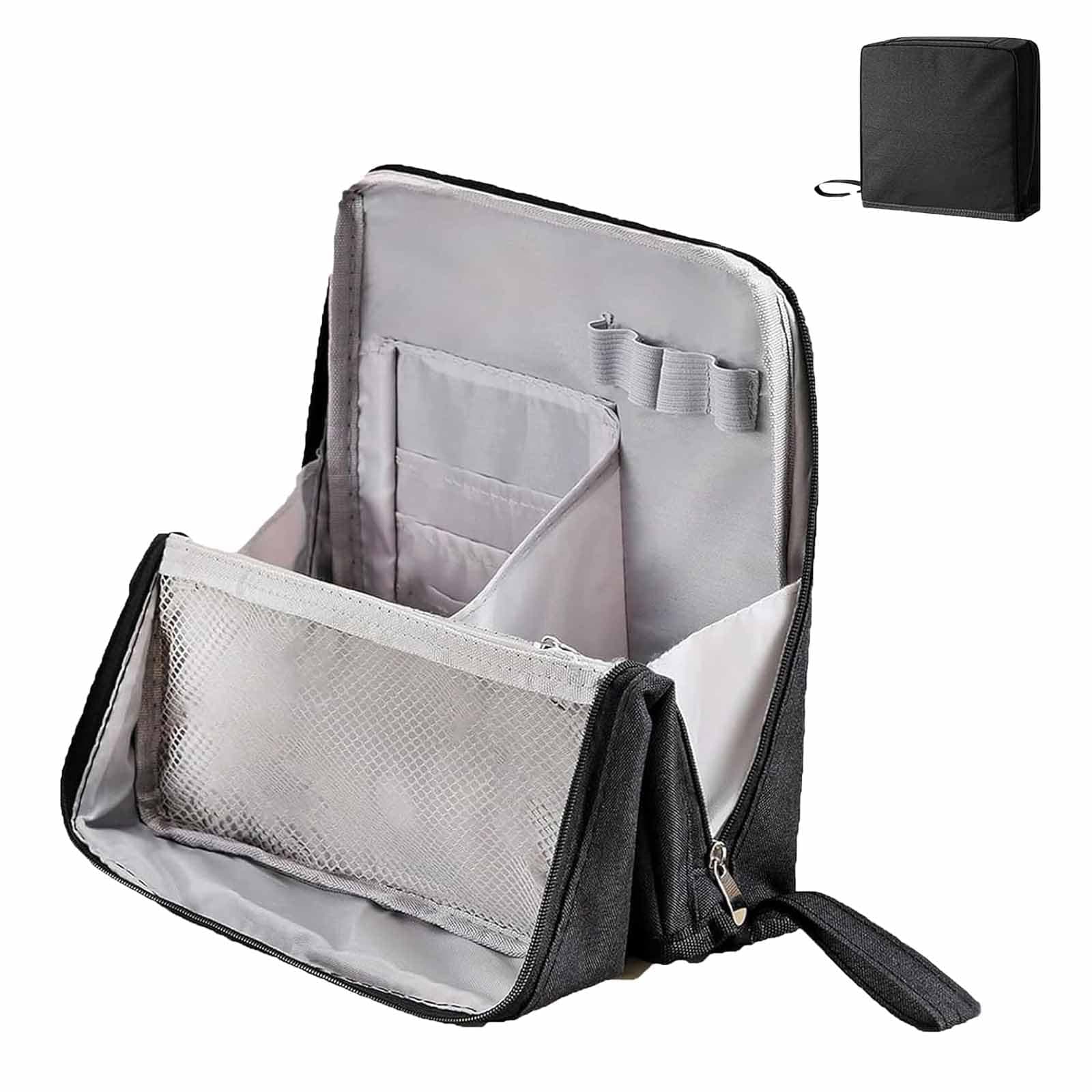 YxoMngHo Standing Makeup Bag Portable, Portable Stationery Organizer, Multi-purpose Large Capacity Oxford Cloth Standing Make Up Bag, Waterproof Cosmetic Toiletry Bag with 8 Compartments (Black)