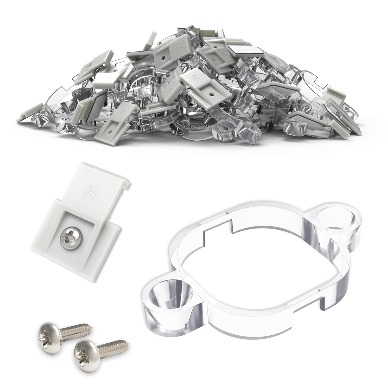 GUSUUI Mounting Brackets Kit for Govee Permanent Outdoor Lights Pro, 90PCS Light Clips & Tape Screw Clips for Govee Outdoor Lights Extension Cord H706A H706B H706C, Replaces 3M Adhesive - Clear