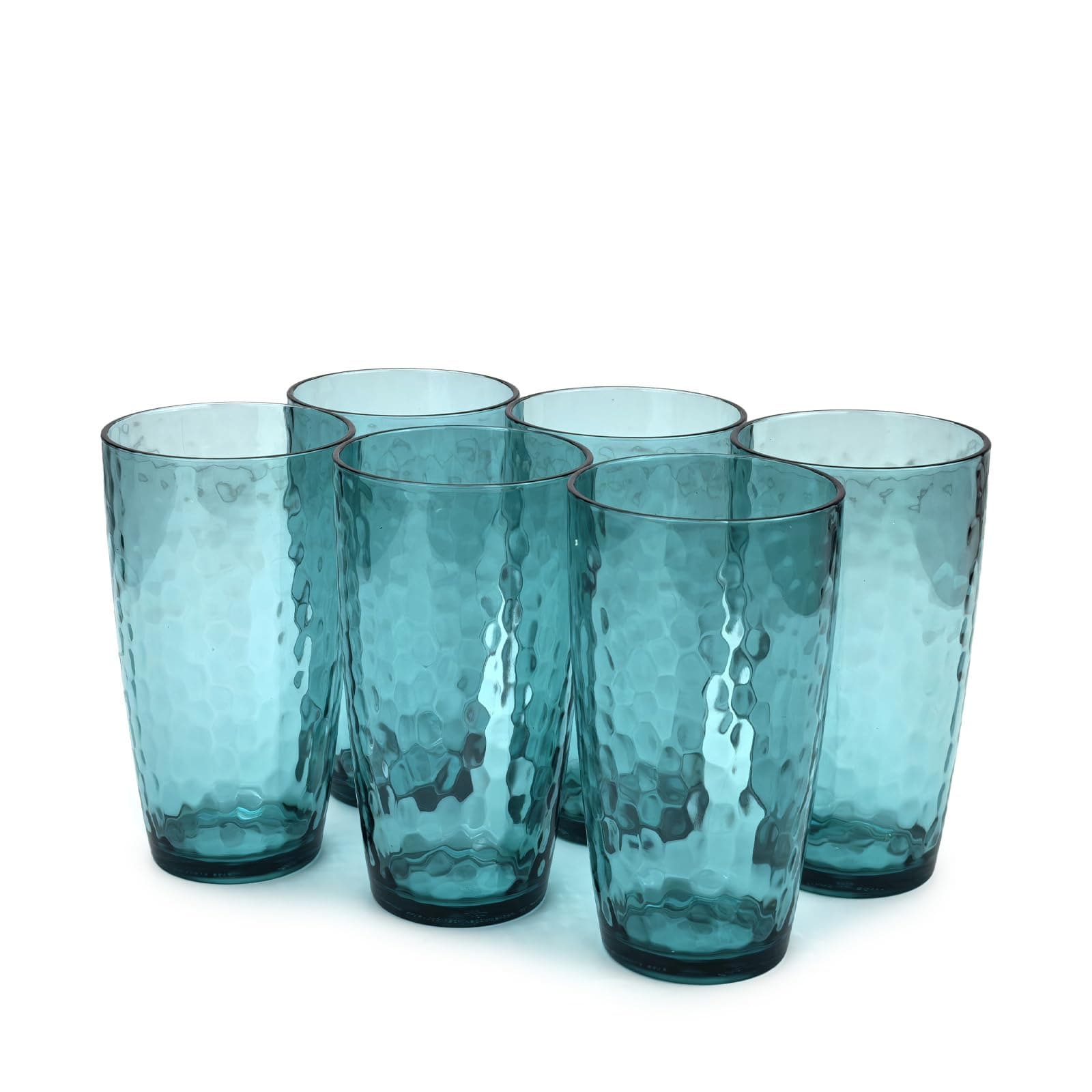 Yalilong 20-Ounce Plastic Tumbler Acrylic Drinking Glasses, Reusable Plastic Cups, Stackable, BPA-Free, Shatter Proof, Dishwasher Safe, Set of 6 (Cyan)