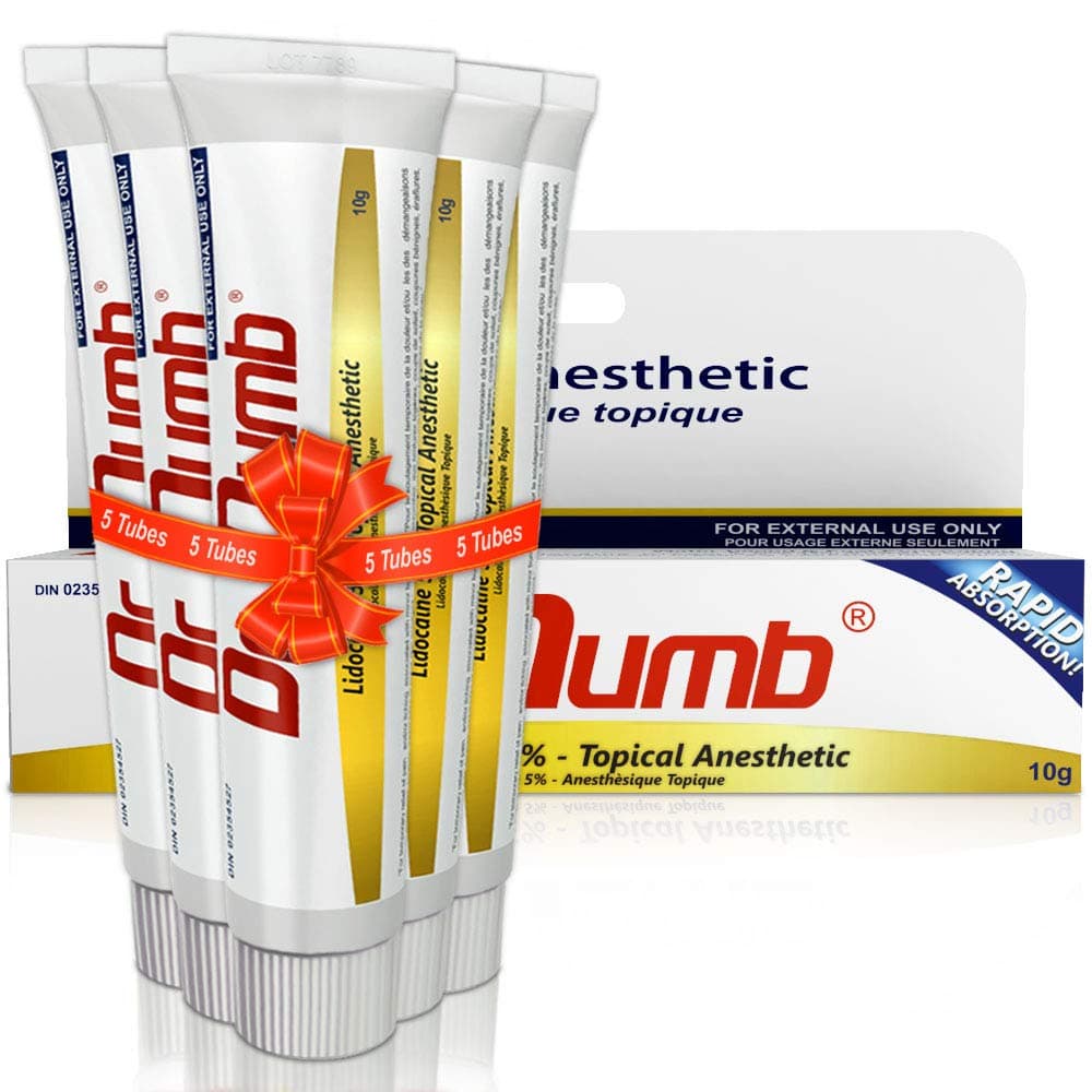 Dr. Numb Tattoo Numbing Cream 5% Lidocaine Topical Anesthetic Fast-Acting Pain Relief Cream for Tattoos, Piercing, Microblading, Microneedling, Waxing, Hemorrhoid - 10 g 5 Pack