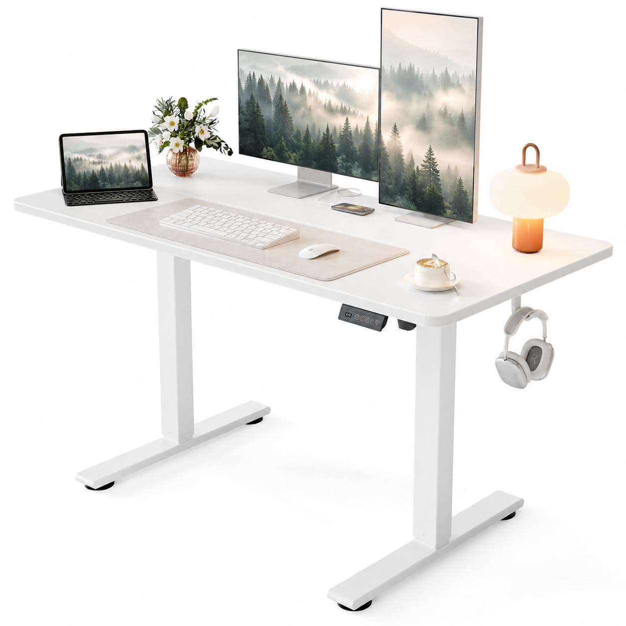 Cubiker Electric Standing Desk, 40"x24" Height Adjustable Desk, Sit Stand up Desk with 4 Memory Buttons, Computer Workstation with Splice Board, Ivory White