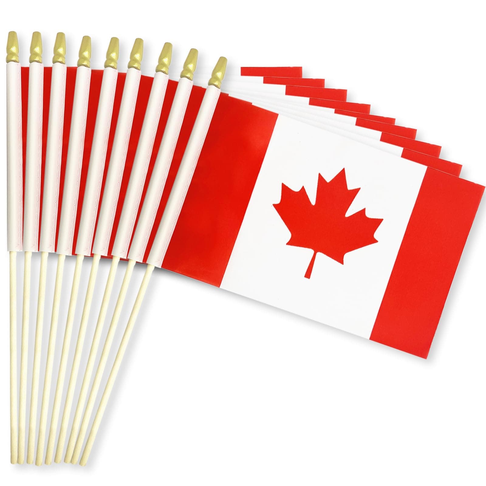 50 Pack Canada Handheld Flags, 5×8 Inch / 13×20 cm Small Canadian Flags on Wooden Sticks with Gold Spear Tops, Mini Flags for Canada Day Parades & Patriotic Events