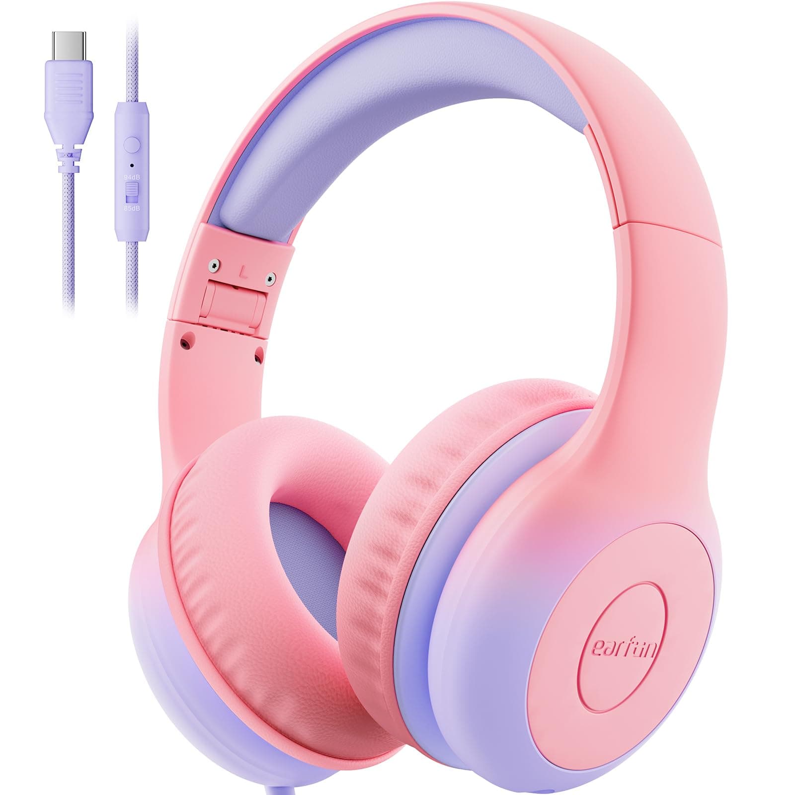EarFun K1 Kids Headphones Wired with Mic, USB Type C Headphone for Kids