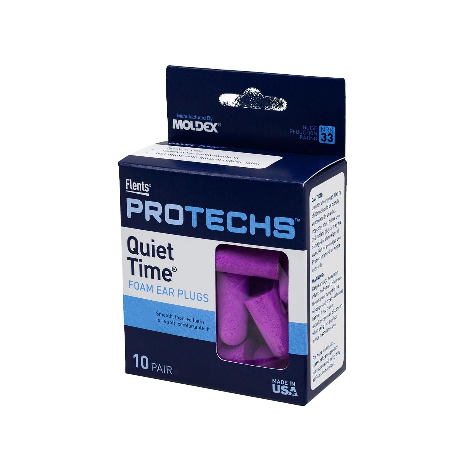 Flents Foam Ear Plugs, 10 Pair with Case for Sleeping, Snoring, Loud Noise, Traveling, Concerts, Construction, & Studying, NRR 33, Purple, Made in the USA