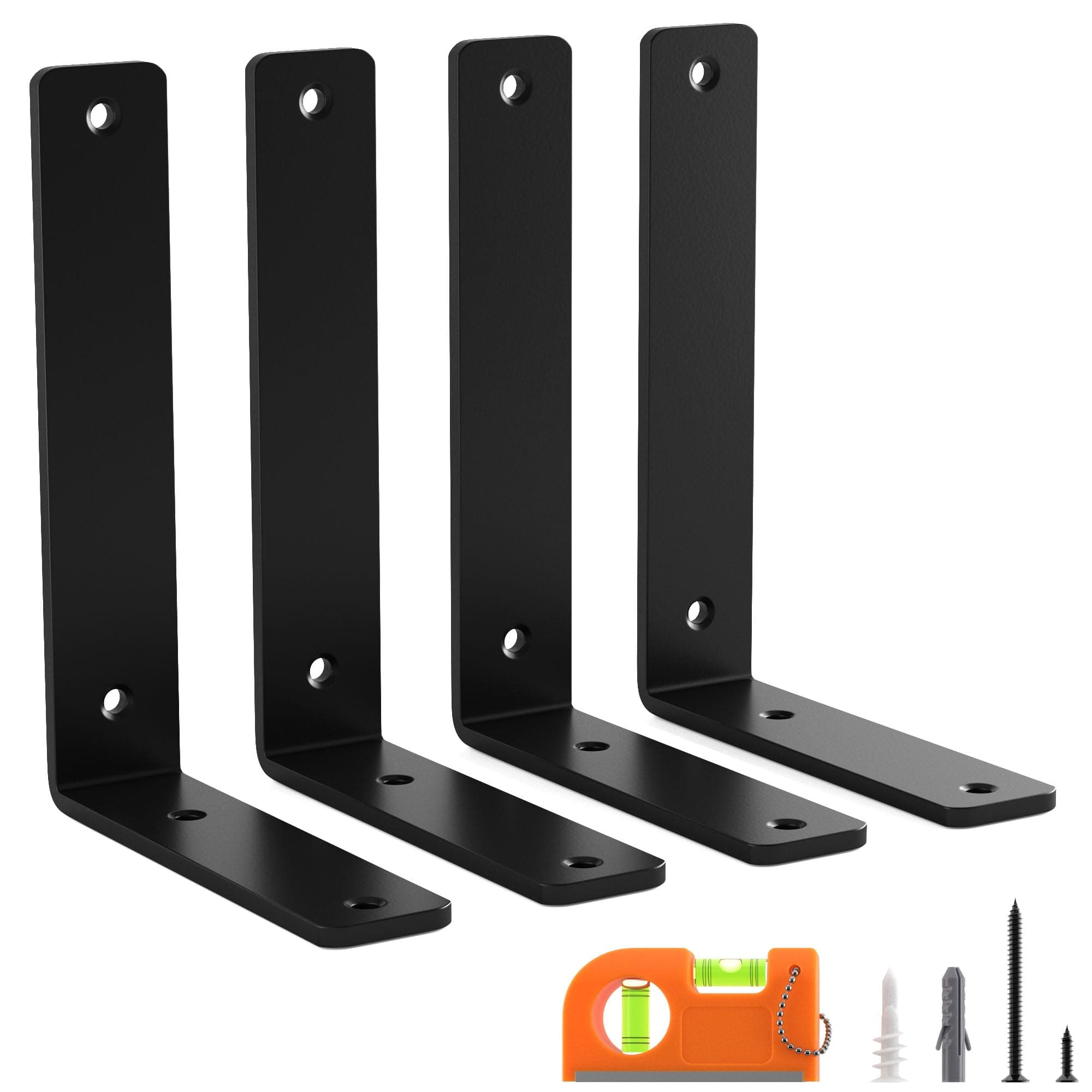 4 Pack 6 Inch Floating L Shelf Brackets for DIY,1/5 Inch Thick Heavy Duty Metal Shelf Bracket for Wall,Premium Black Powder Coated Steel