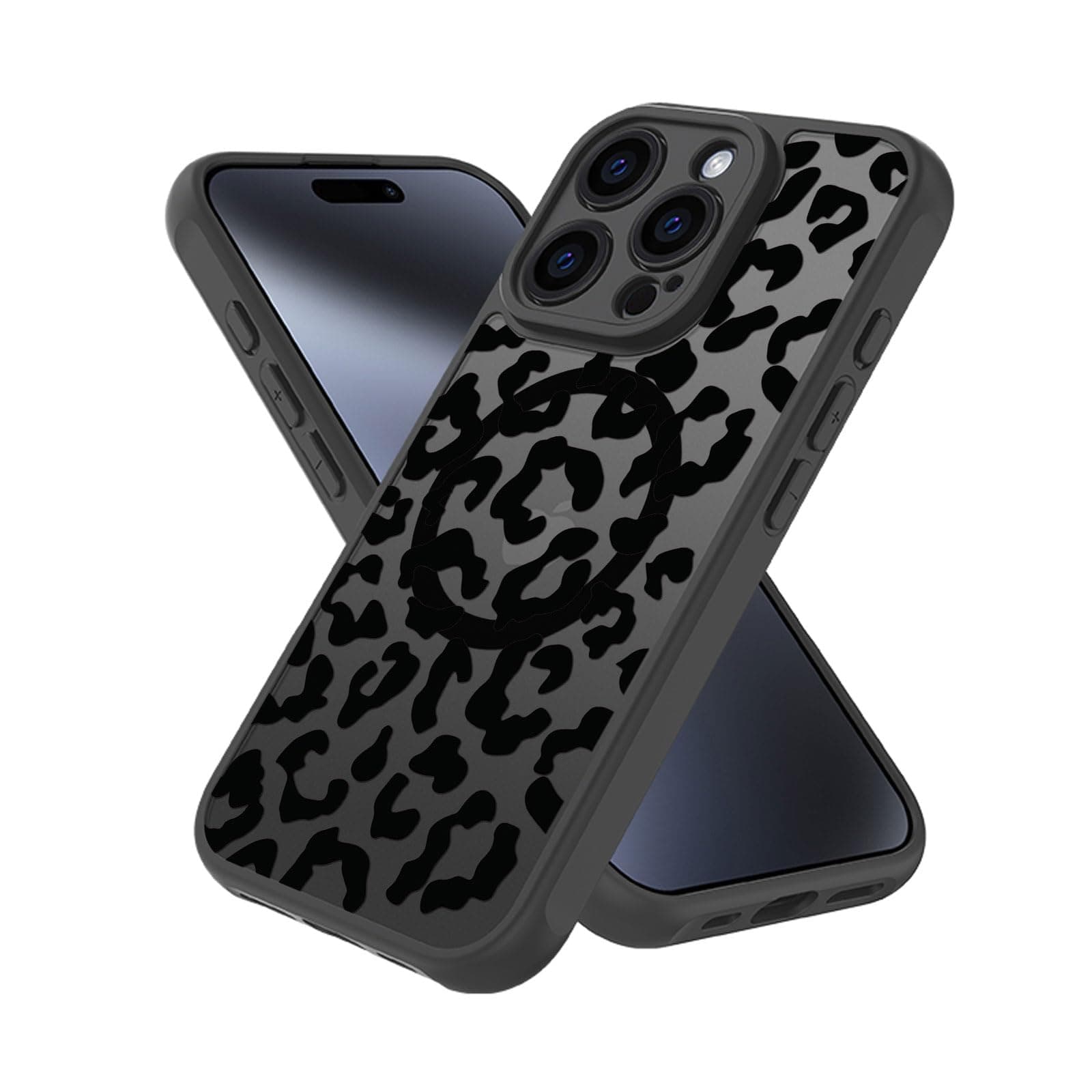 Aconfei for iPhone 15 Pro Max Magsafe Case, Magnetic Black Leopard Design Cute Soft TPU Shockproof Protective for Girls Women Phone Cover