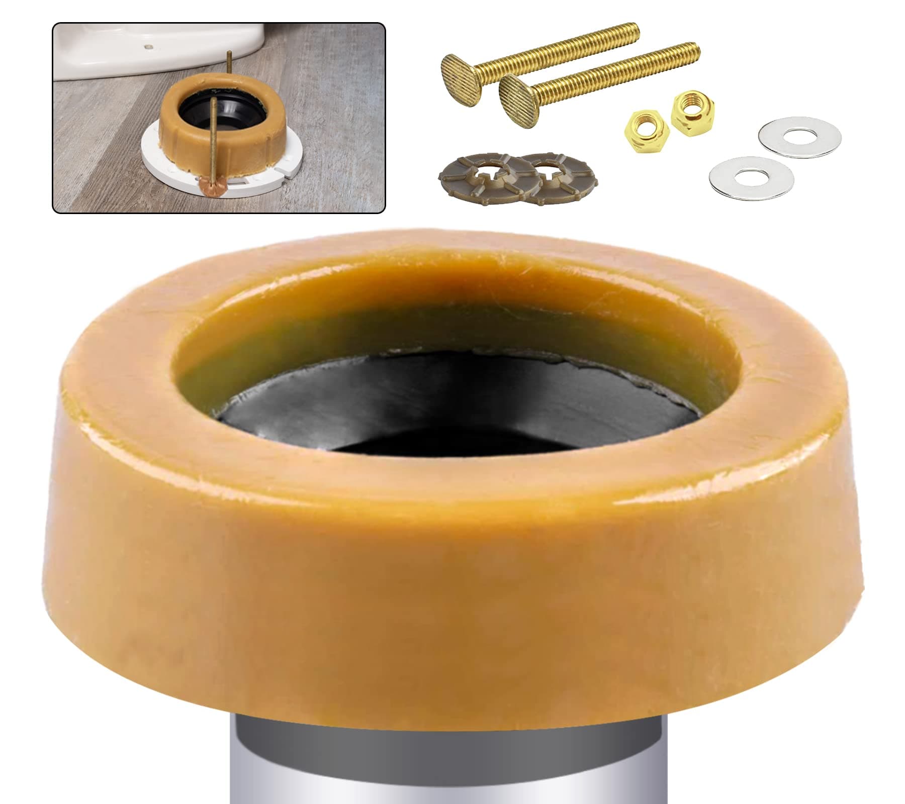 Wax Ring for Toilet, Extra Thick Wax Ring Replacement Kit with Flange Bolts
