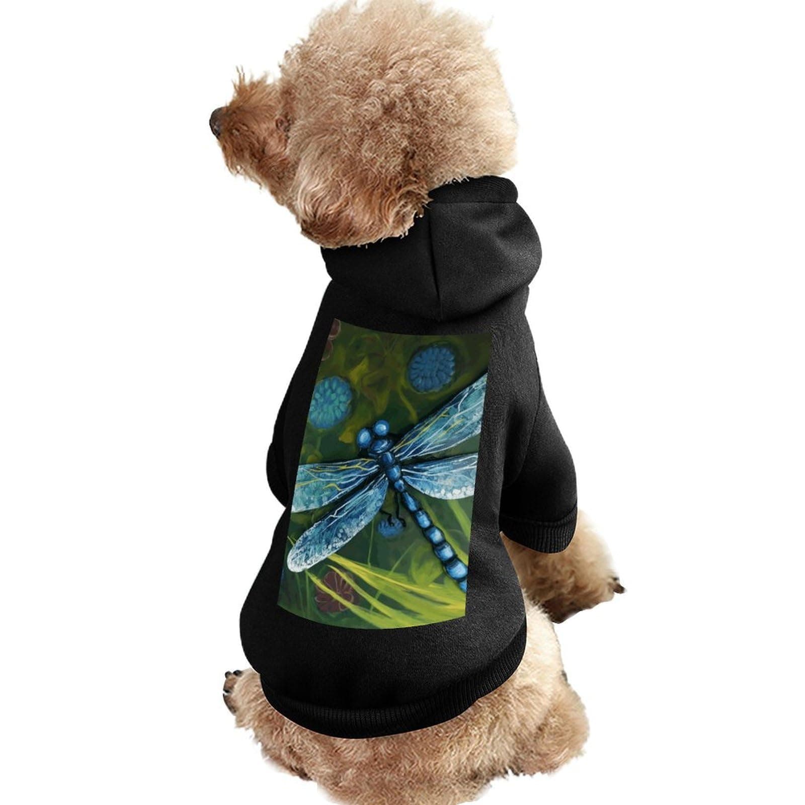 Cute Dog Hoodie,Skin-Friendly & Soft Sweatshirt for Puppy,Cat, Small/Medium/Large Dogs (XS to 2XL) Hand Painted Blue Dragonfly Printed Dog Clothes Ideal for Indoor & Outdoor Use