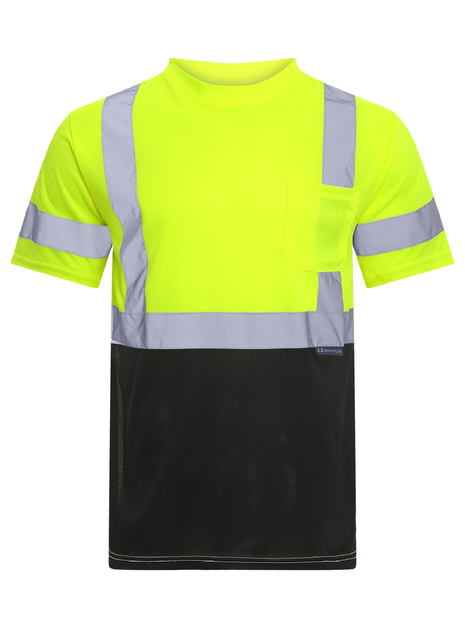 Jugaoge Men's Hi Vis Safety T-Shirts with Reflective Straps Moisture Wicking Construction Work Shirts Fluorescent Yellow Black Medium