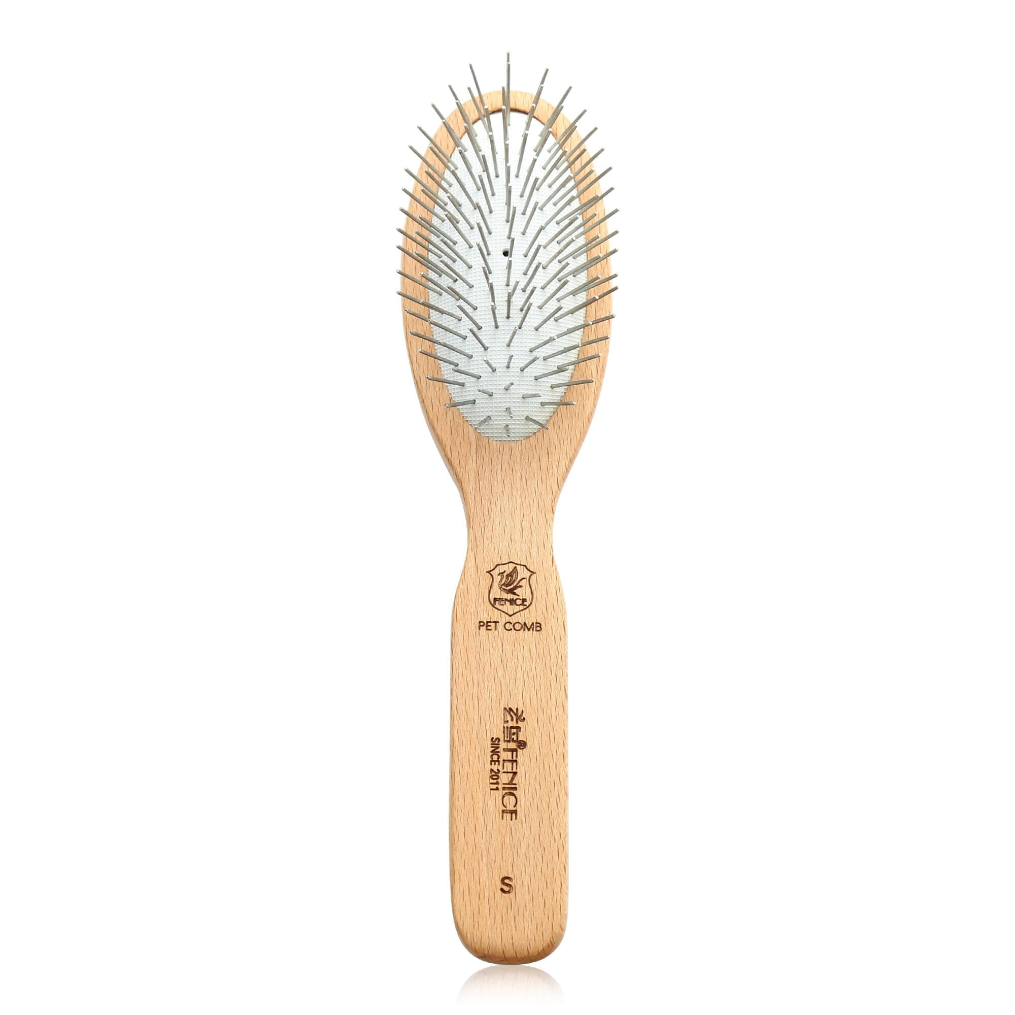 Fenice Peak Pin Brush for Dogs, Beechwood Handle, Professional Grooming Tool for Long & Thick Fur, Ideal for Goldendoodle, Poodle, Labrador, Schnauzer, Cat & Horse, Small – Wood