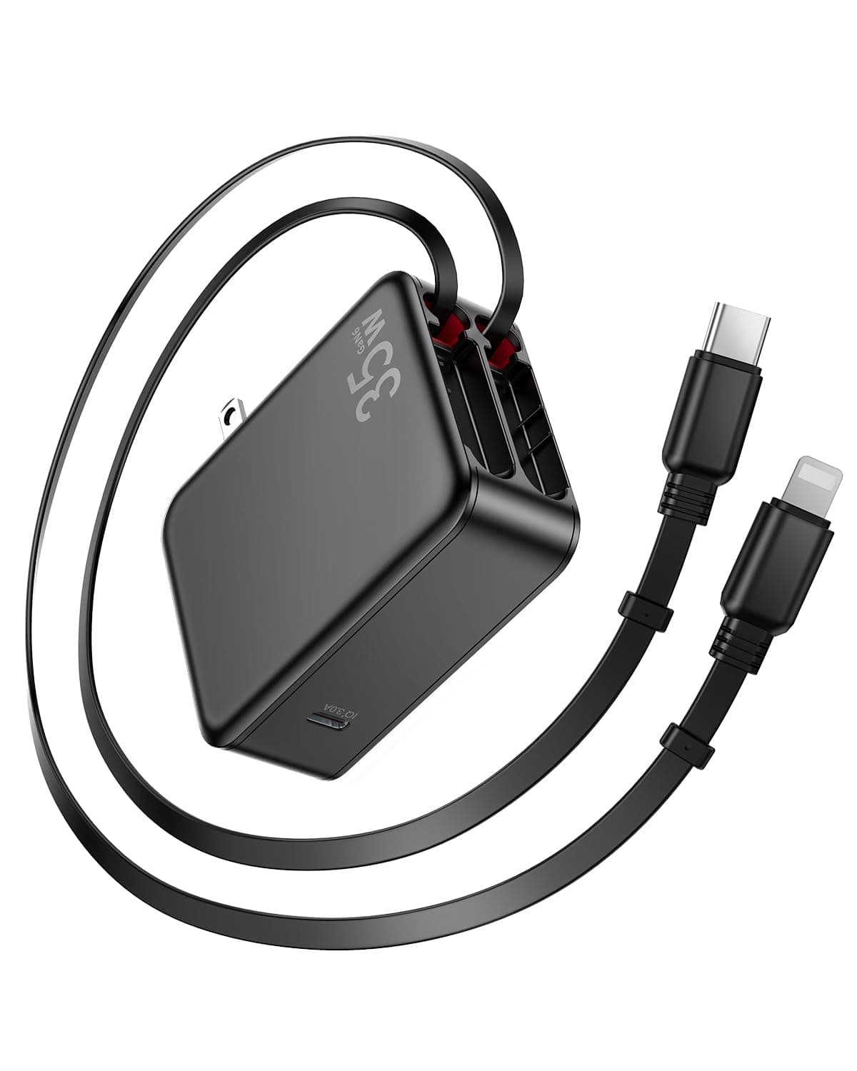GLILAVOX 3-in-1 Retractable Wall Charger,35W PD Fast Phone Charger Plug