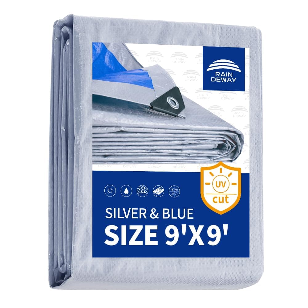 RAINDEWAY Tarps 9x9 Feet 5.5 Mil Multipurpose Waterproof Poly Tarp Cover