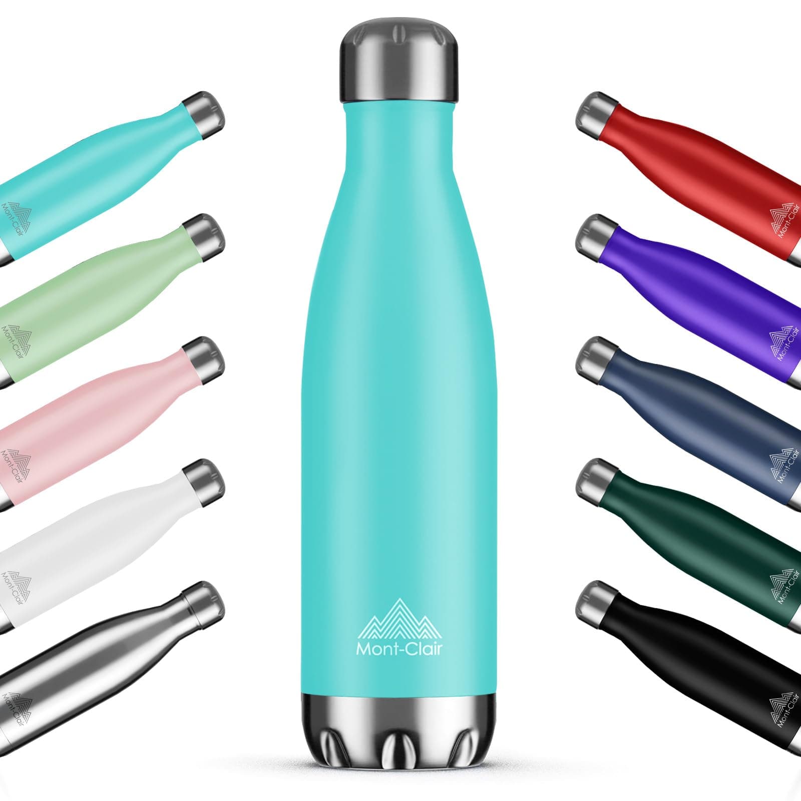 Mont-Clair H2O Stainless Steel Water Bottle, Vacuum Insulated - BPA Free, 12h Hot & 24h Cold Drinks Bottle, Metal, 1L Leakproof, Ideal for Adult, Kids, Running - Light Blue
