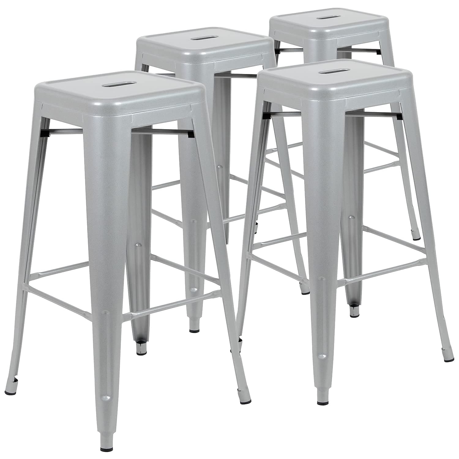 Flash Furniture 30" High Metal Indoor Bar Stool in Silver - Stackable Set of 4