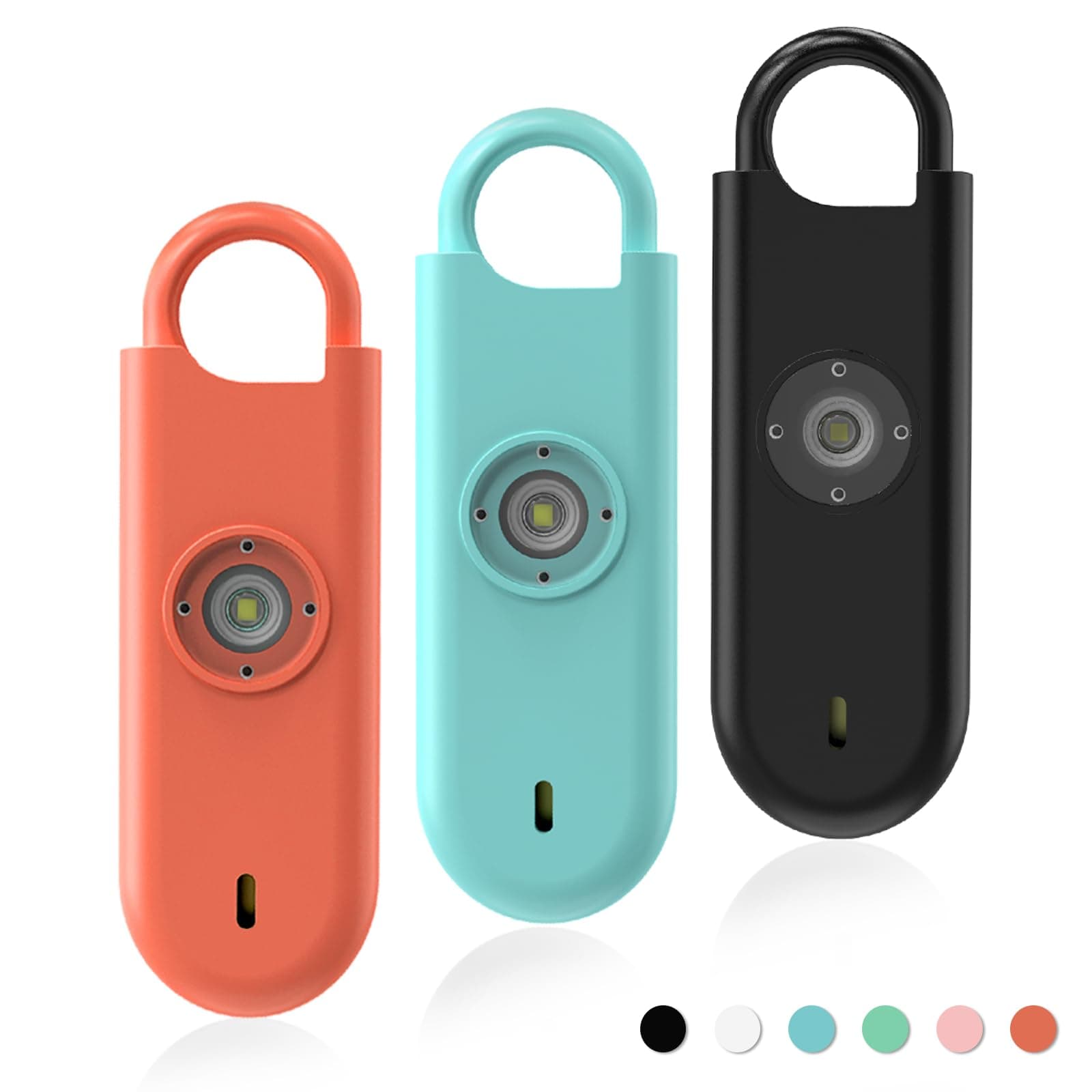 Fauxomor 140dB Personal Safety Alarm for Women, 3 Pack Safe Alarm Protection Keychain with Strobe Light & Low Battery Notice, Security Siren Self Defense for Seniors College Girls, Orange+Blue+Black