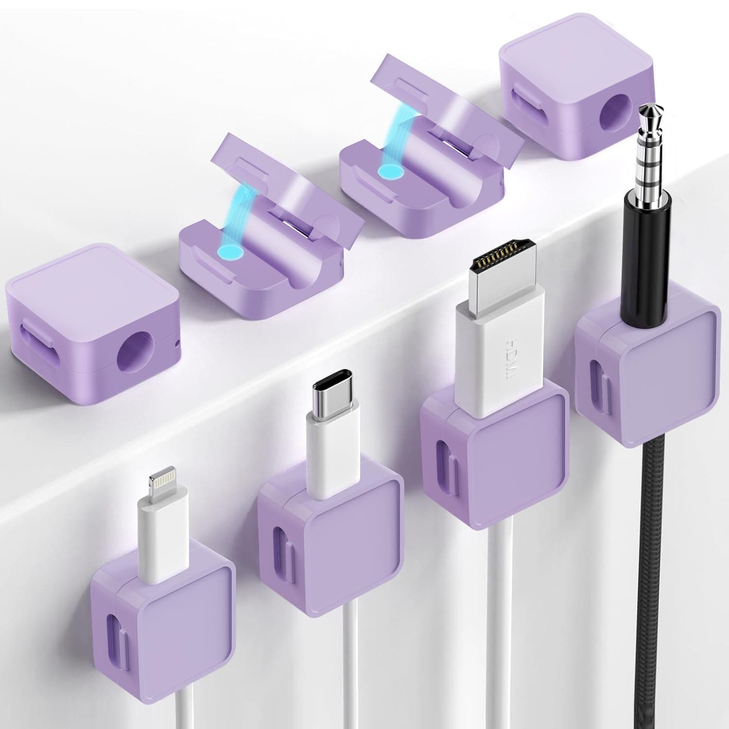 BOPUSLA 8-Pack Cable Organizers, Magnetic Cable Clips, Cable Holders,Purple