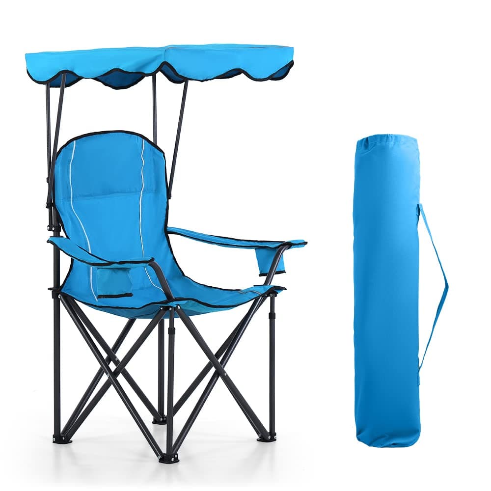 HIGH POINT SPORTS Camping Chairs with Shade, Foldable Canopy Chair, Folding Camping Shade Chair for Outdoor, Camping, Patio, Support 350 LBS, Blue