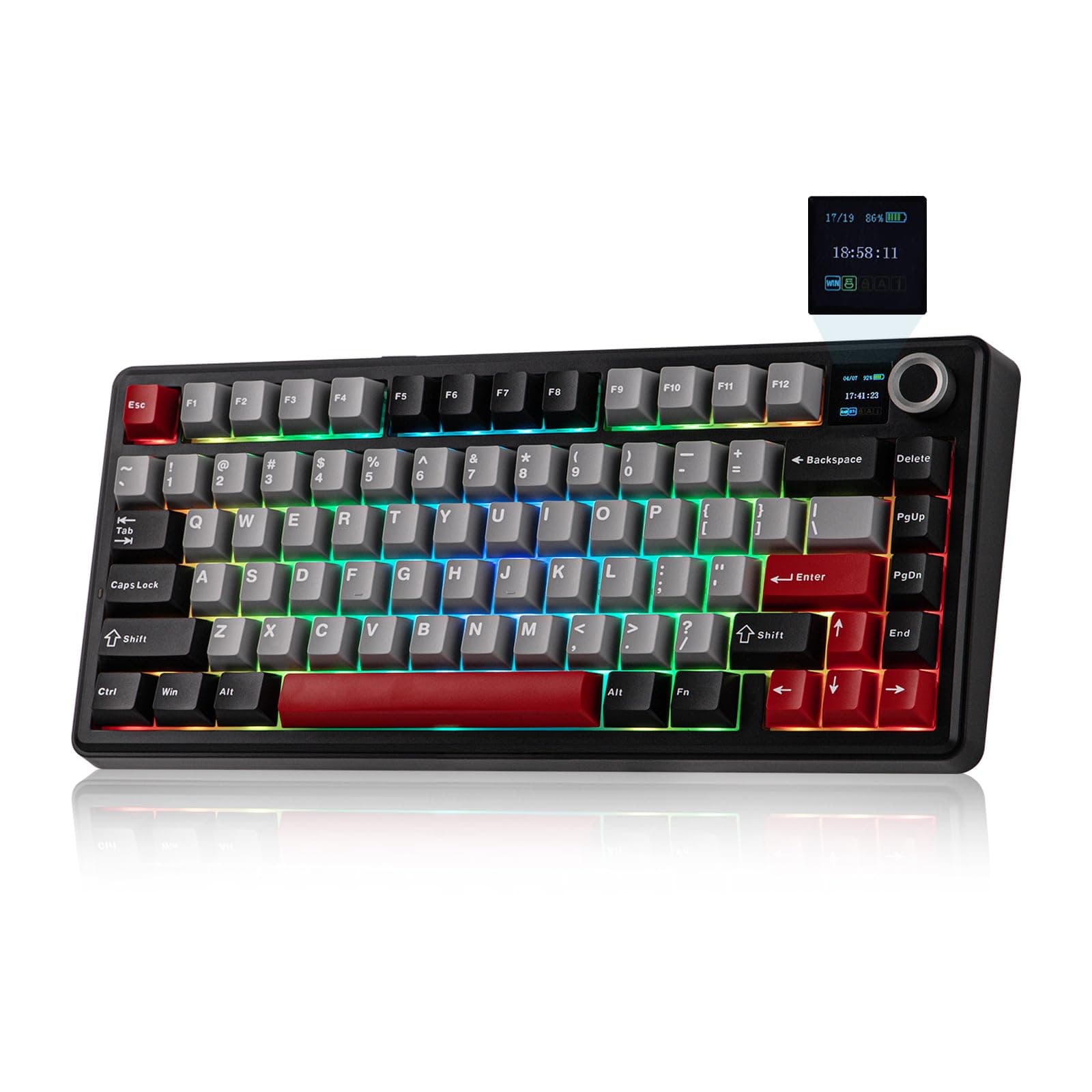 MechLands Aula F75 MAX Wireless Gaming Keyboard with Screen & Knob, 75% Hot Swappable Mechanical Keyboard with Creamy Gasket, RGB Backlits, NKRO for Win/Mac/Linux (Black Red)