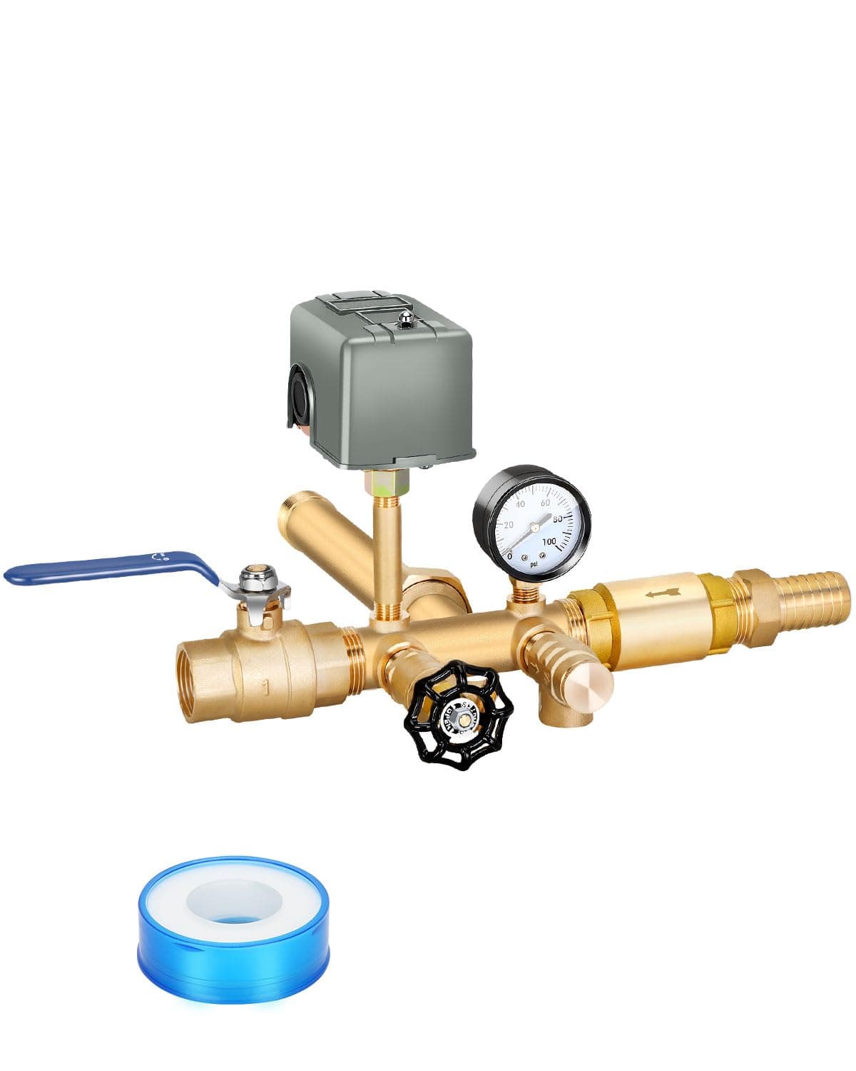 1"x 11" Well Pressure Tank Tee Kit with 40-60Psi Pressure Switch,Ball Valve