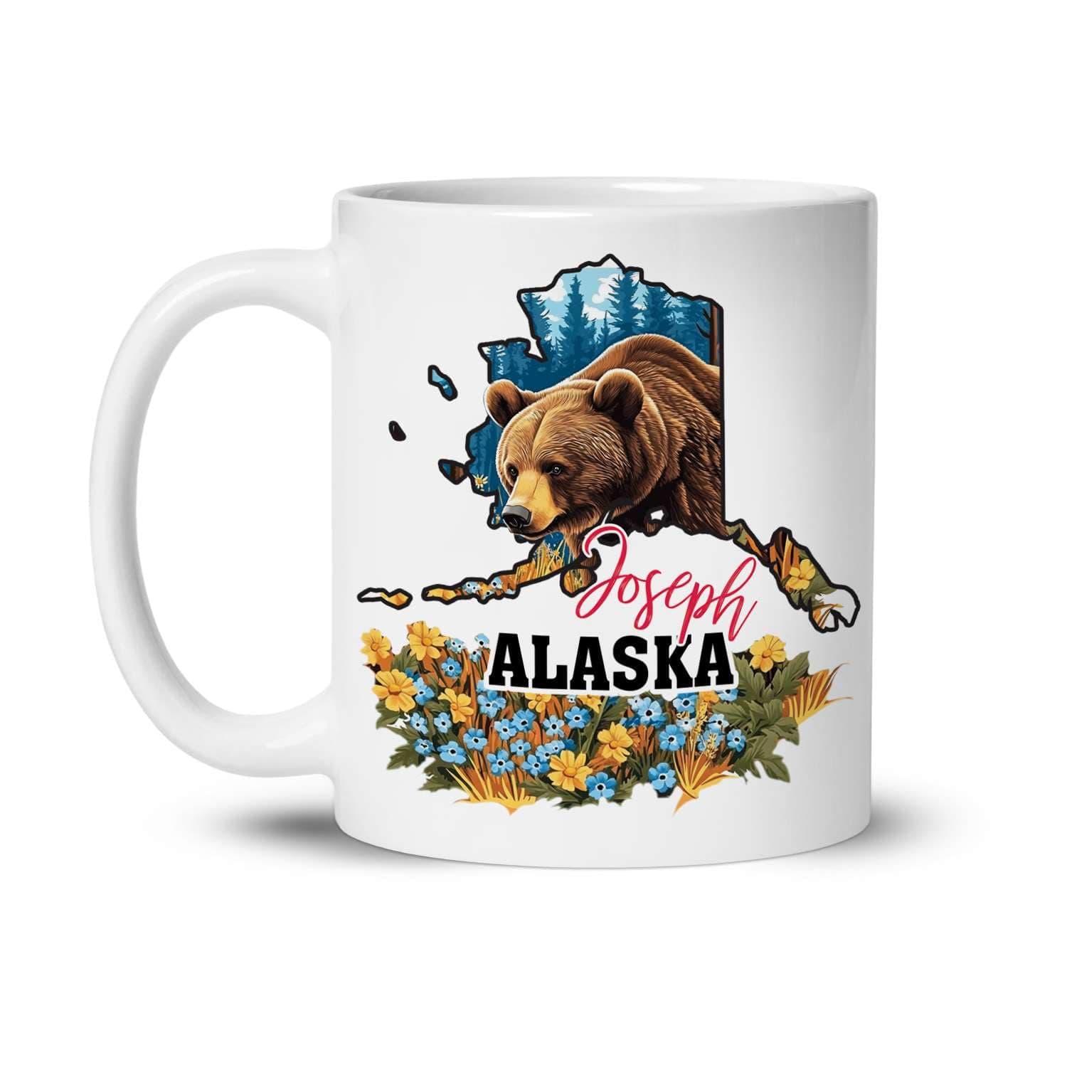 Custom Alaska Coffee Mug 11oz 15oz, Personalized Name Bear Ceramic Cup, Wildlife-Themed Mug, USA State White Cup, Bear Lovers Mug, Customized Alaska State Souvenir Cup, Bear Mug