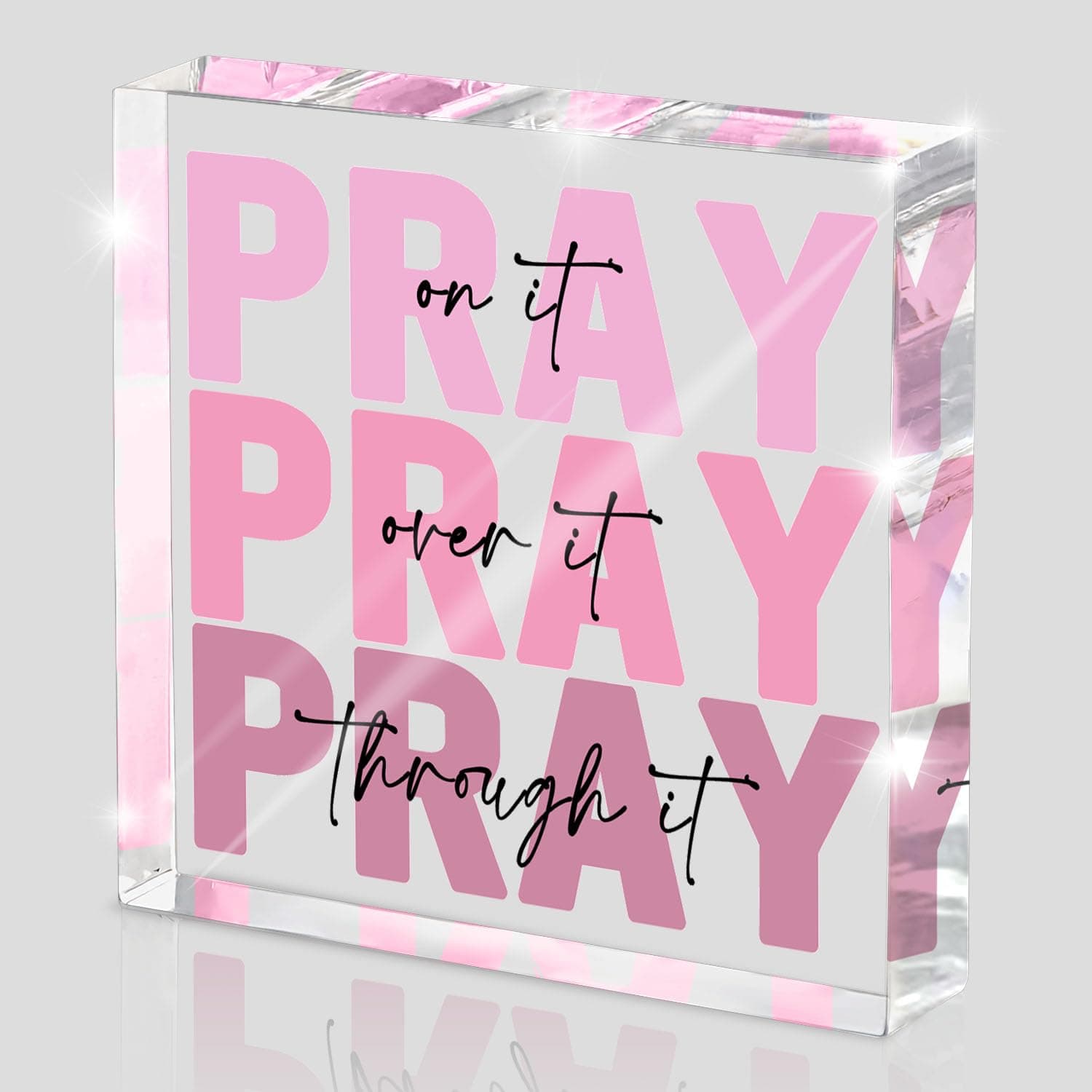 Zaxek Pink Inspirational Decor Pray Over It Bible Verse Wall Art Christian Gifts for Women, 4x4 Inches Office Desk Accessories Decor Sign, Pink Dorm Room Decor for Women