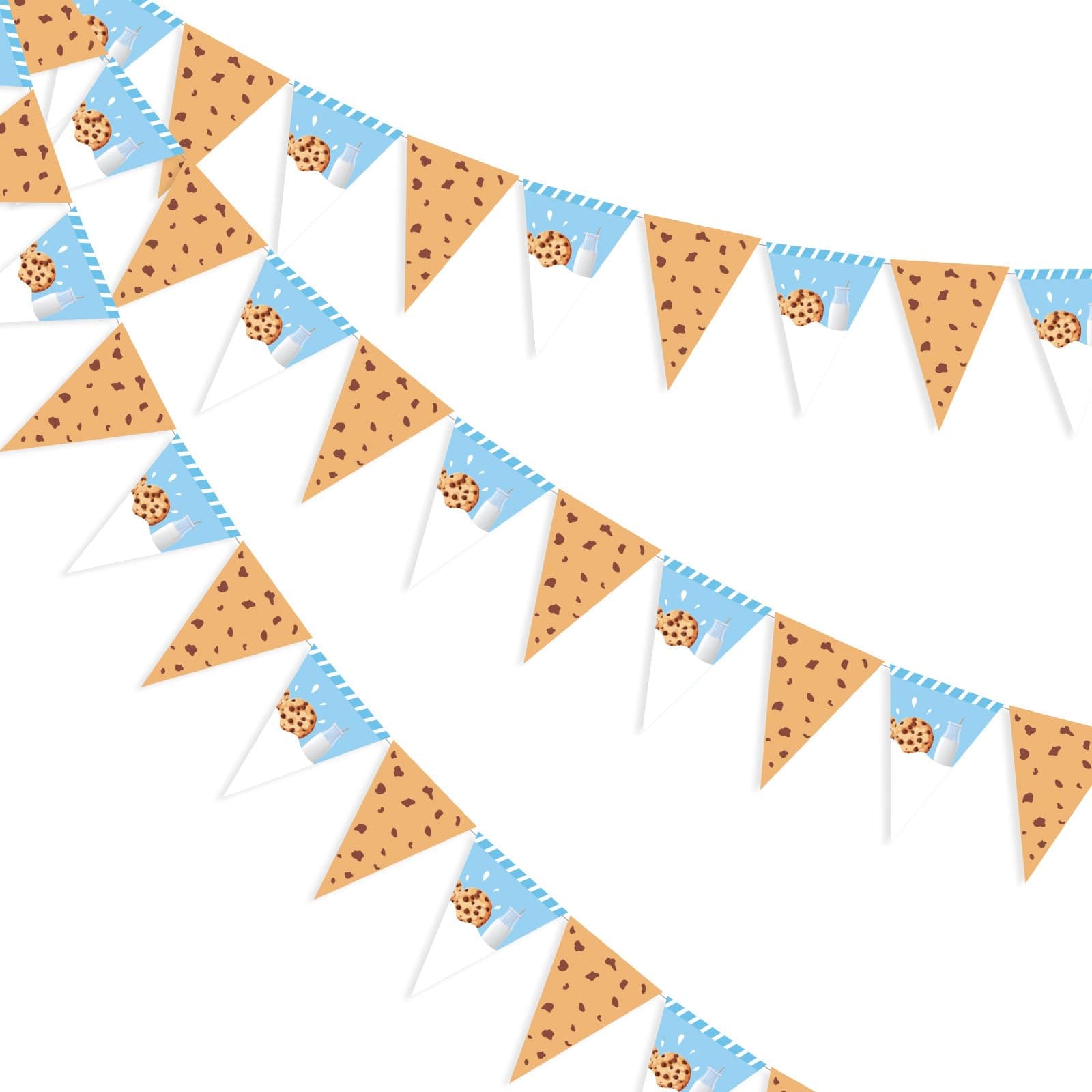 Jollyboom Milk and Cookies 1st Birthday Decorations, Milk and Cookies Pennant Banner Triangle Pull Garland Bunting Flags for Sweet Cookie Decorations Chocolate Chip Boys Girls