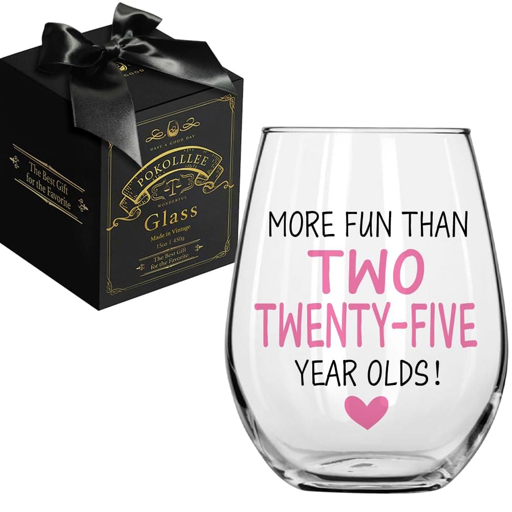 Pokolllee More Fun Than Two Twenty-five Year Olds Stemless Wine Glass, Funny 50th Birthday with Rose Pink Gold Print Gifts for Women Her Wife Sister Mom Girlfriends Bestie Friends Coworker-70
