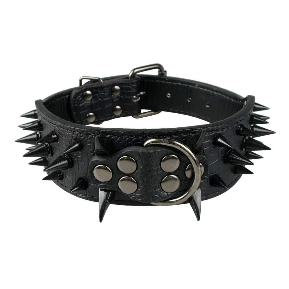 2" Wide Spiked Dog Collars, Leather Dog Collars for Large Medium Dogs, Pit Bull Mastiff Rottweiler,Pitbull,Labrador, Boxer (L:19-22", Black-2)