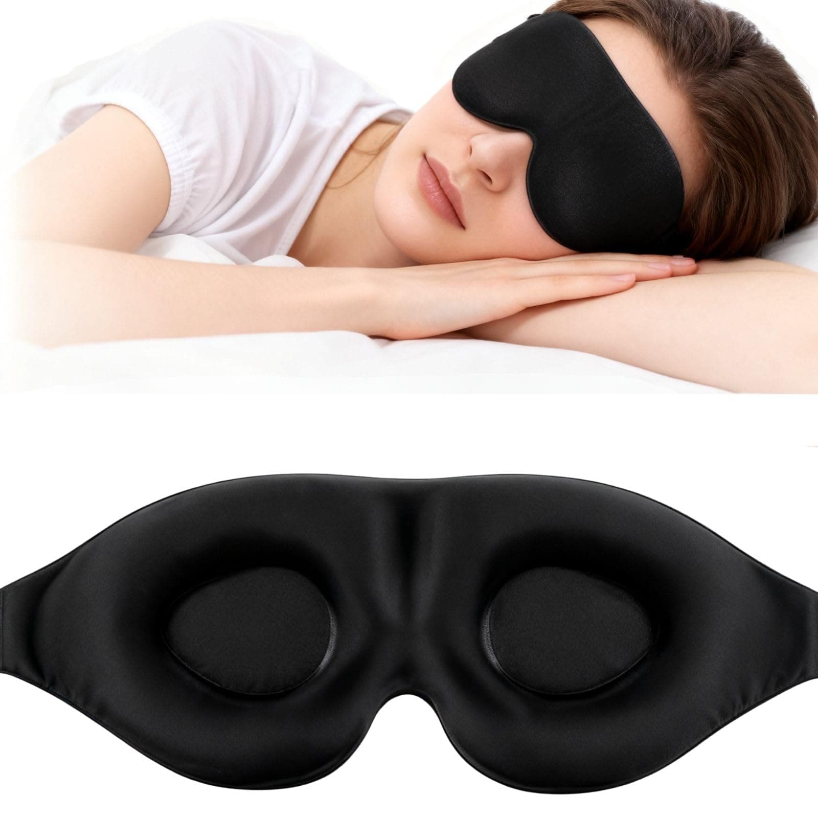 Bestac 3D Contoured Sleep Mask, 100% Blackout Eye Cover - Zero-Pressure, Soft & Breathable, Adjustable, Unisex for Sleep, Travel, Naps & Work (Black)