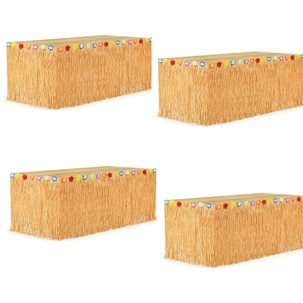 SUVO Luau Grass Table Skirt Hawaiian Flower 108x29.53in Grass Skirts for Luau Party Summer Tropical Hawaiian Party Decorations (4 Pack)