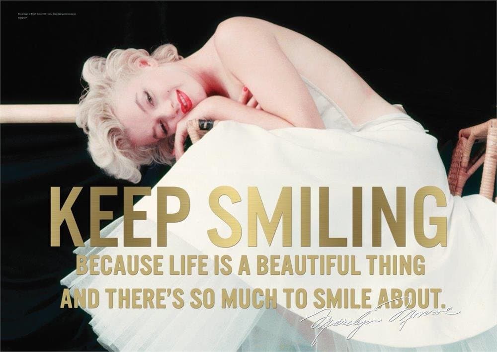 MIGHTYPRINT Marilyn Monroe – Keep Smiling – Life is Beautiful Quote - Unique 24" x 17" Wall Art – NOT Made of Paper - Movie Collectible MP24170153