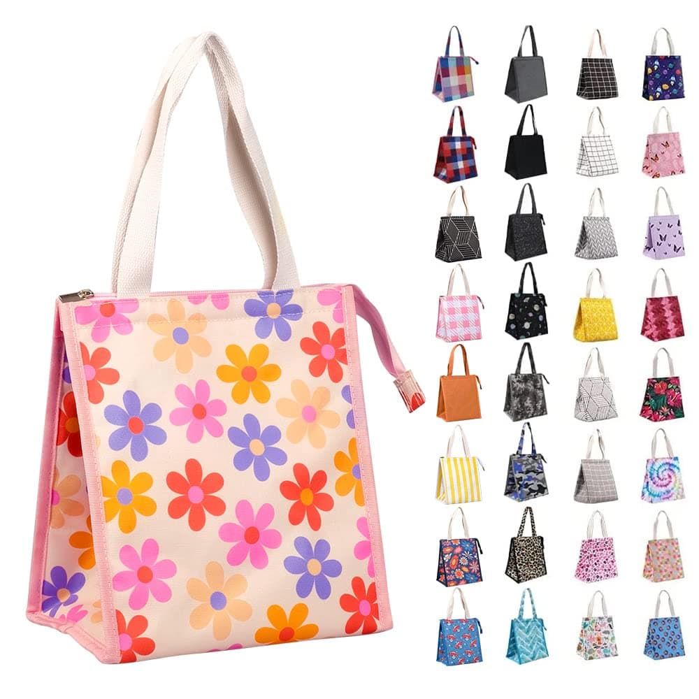 IKNOE 9L Insulated Lunch Bag for Men & Women, Leak-Resistant Pinkflower