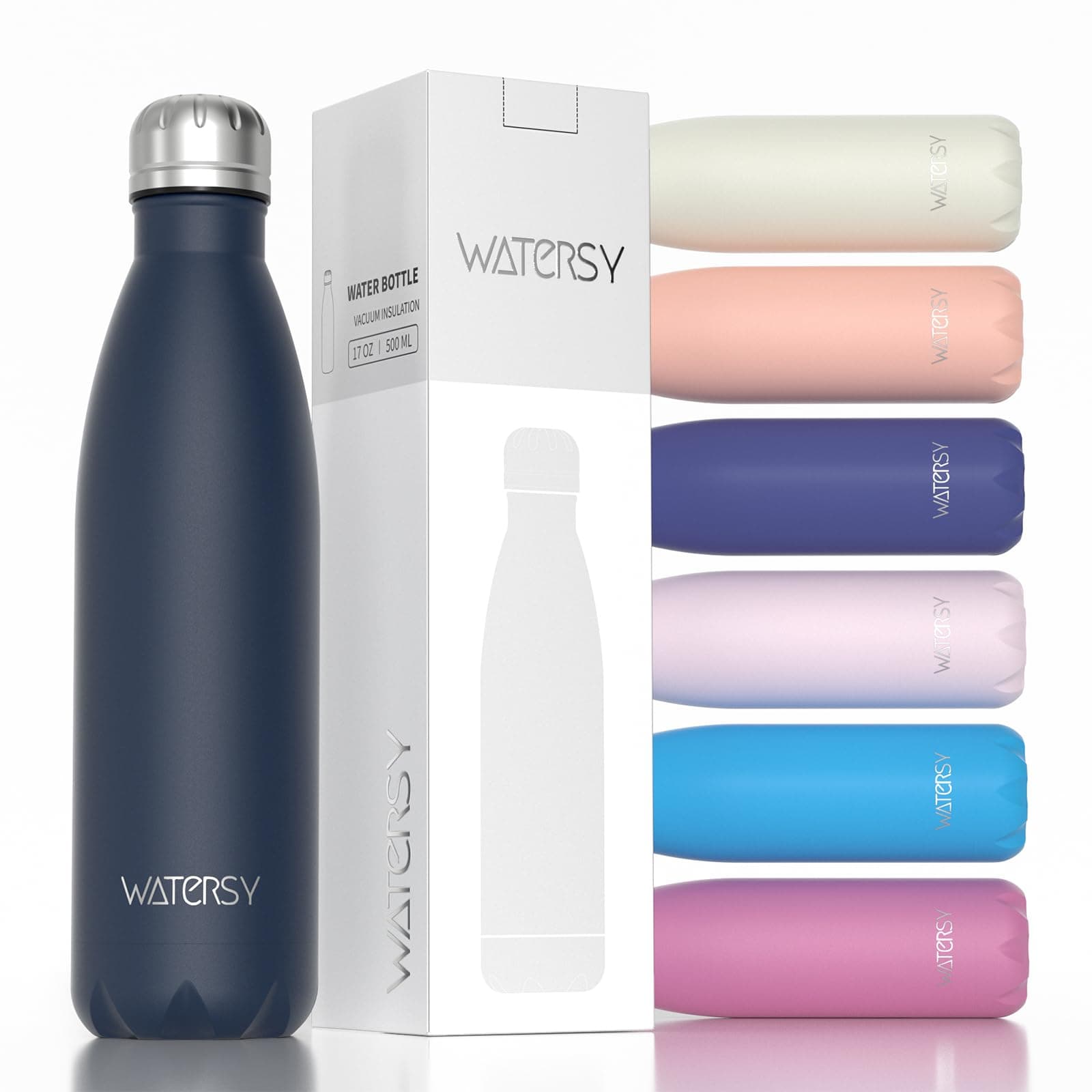 WATERSY Stainless Steel Water Bottles,17oz/500ml Insulated Water Bottles,Cobalt Metal Water Bottle Keeps Drink Cold and Hot,Blue BPA Free Kids Water Bottles for School,Gym,Travel,Sports