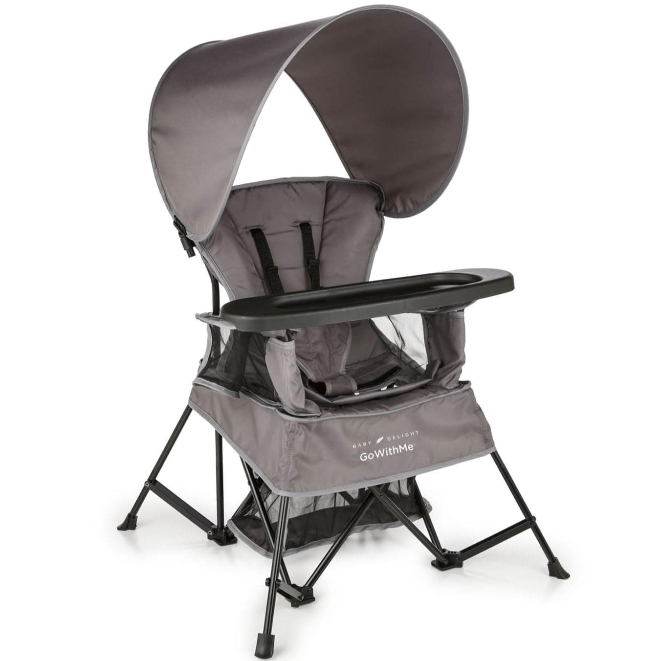 Baby Delight Go with Me Venture Chair|Indoor/Outdoor Portable Chair with Sun Canopy|Gray|3 Child Growth Stages: Sitting, Standing and Big Kid|3 Months to 75 lbs|Weather Resistant