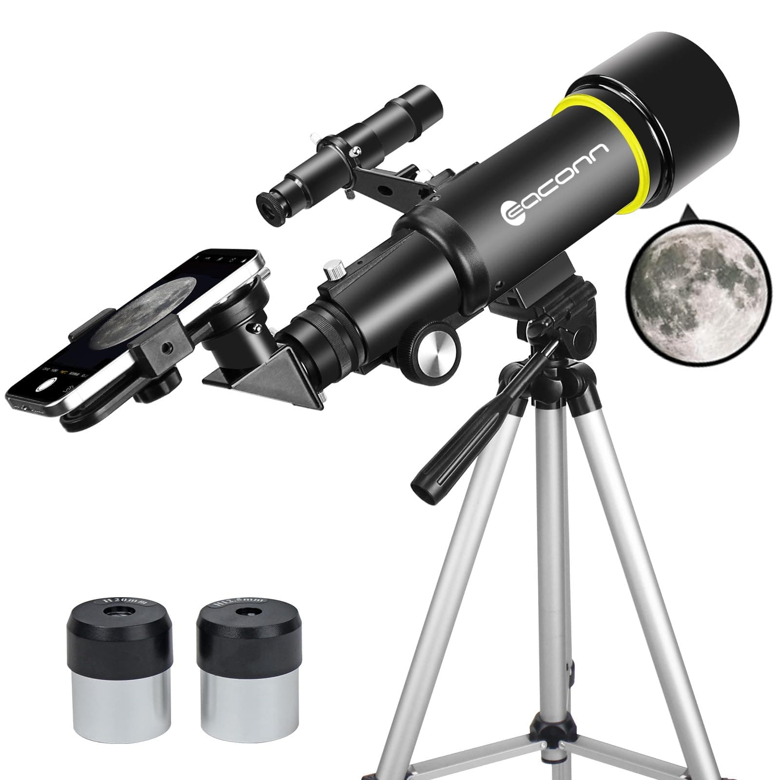 Telescope for Adults Beginners, 70mm Aperture 400mm AZ Mount Fully Multi-Coated Optics Refractor Portable Telescopes, Travel Telescope with Tripod and Phone Adapter-Black