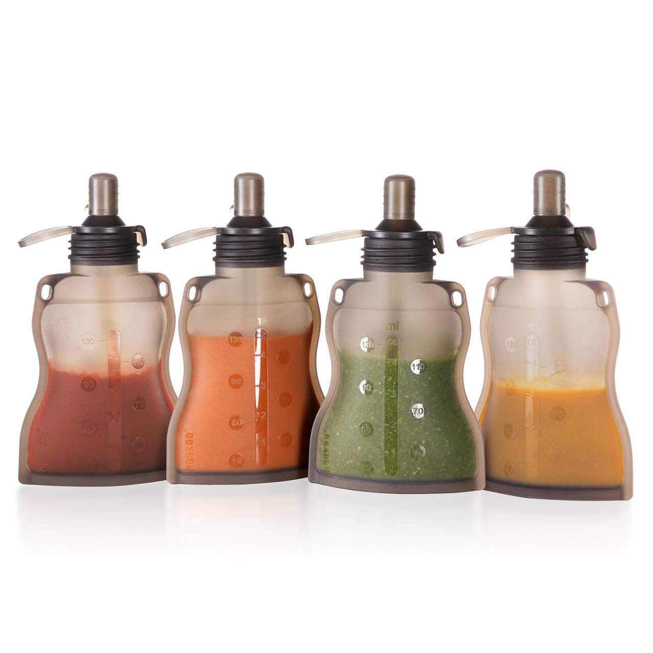 haakaa Baby Food Pouch Refillable Baby Squeeze Silicone Yummy Pouch, Soft Reusable Squeeze Storage Food Pouch for Kids Toddler,Home Made Food Puree,Smoothie Pouch Bag, 4oz, 4 Pack