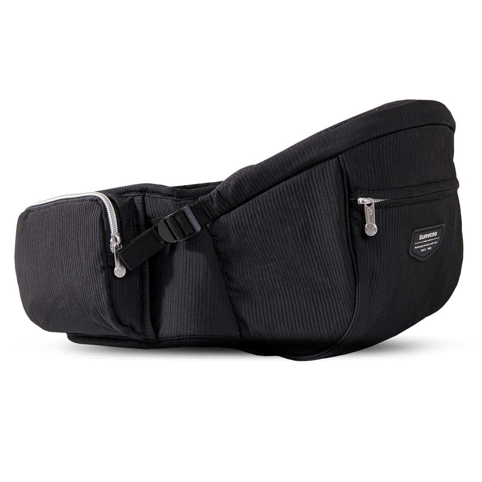 Sunveno Baby Carrier with Hip Seat,Ergonomic Baby Hip Carrier, Front-Facing Baby Holder, Anti-Slip Seat Surface, Wide and Adjustable Waistband, Multiple Pockets, Newborn to Toddler up to 45lbs, Black