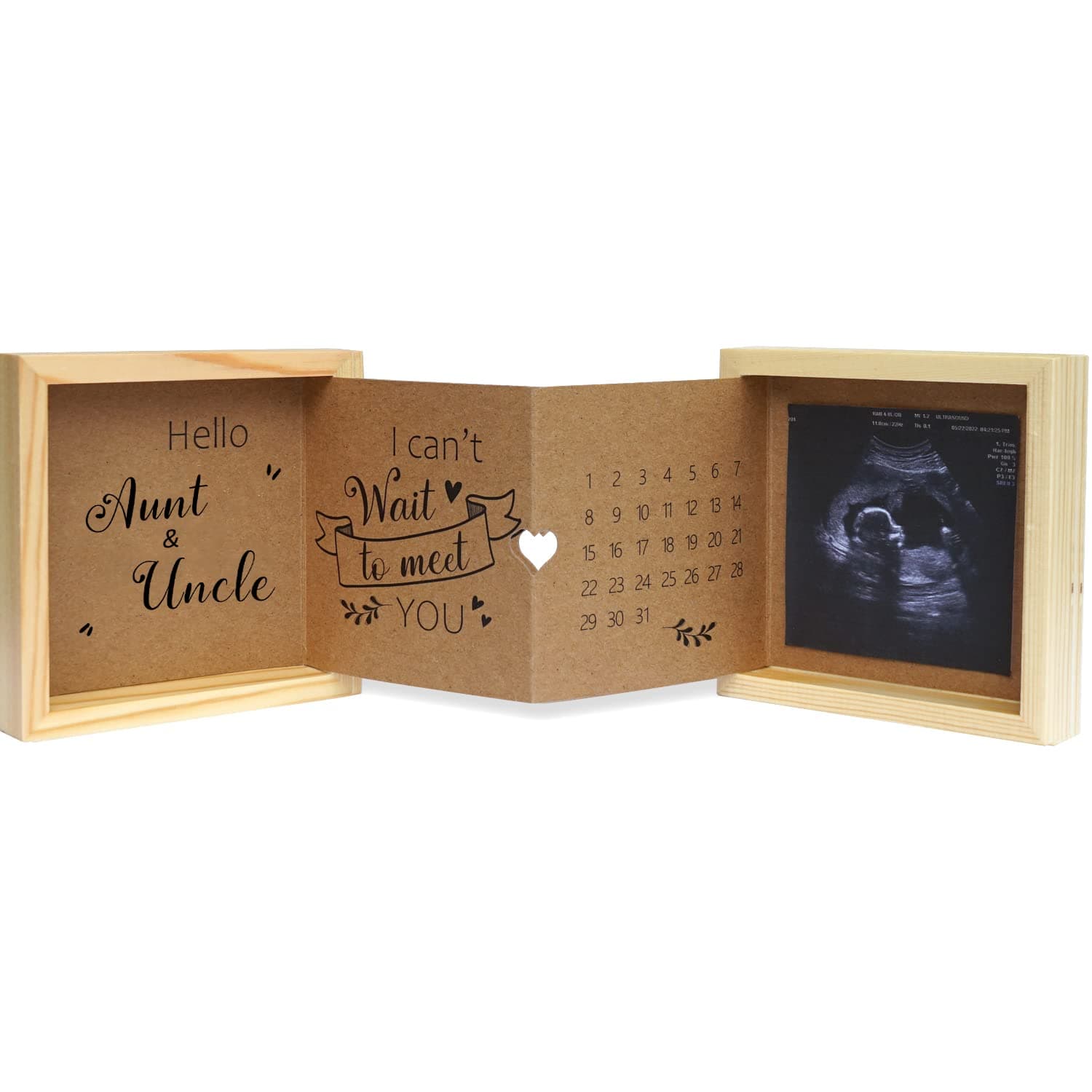 HAMUIERS Pregnancy Announcement for Aunt and Uncle, Baby Announcement Ideas Ultrasound Picture Frame Wooden Keepsake Box