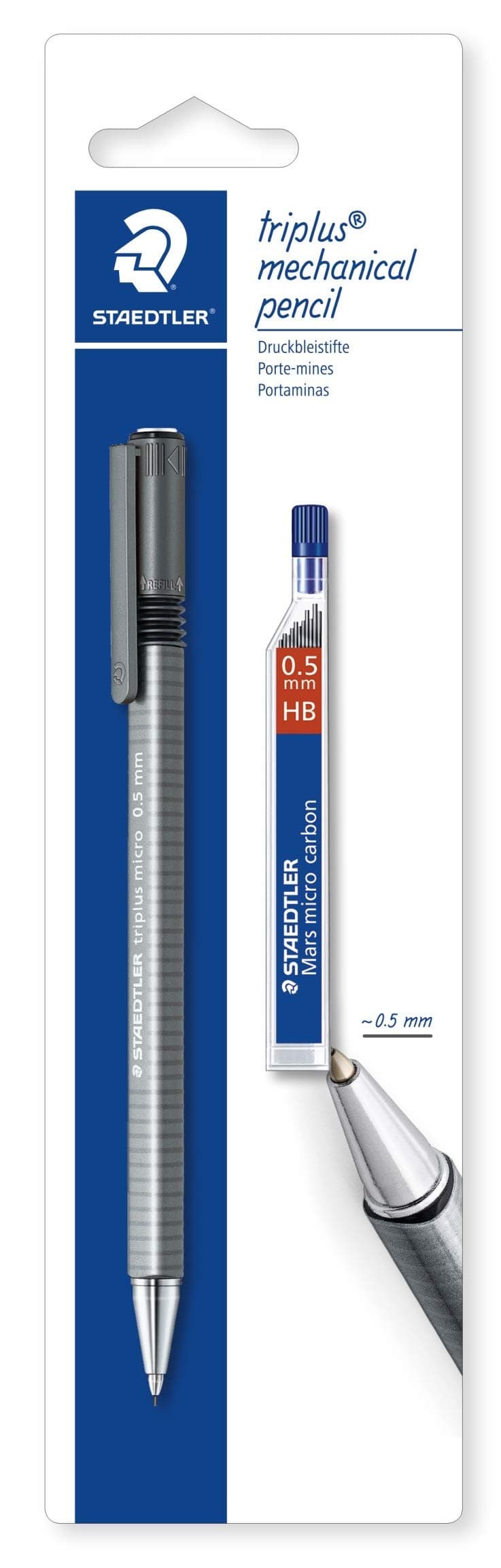 Staedtler Triplus Micro 77425BK25D portaminas (0,5 mm, forma triangular con mina de repuesto Tubo