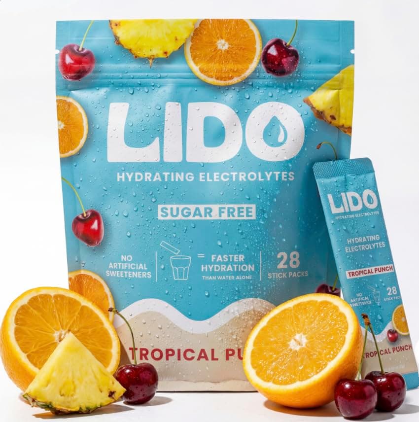 LIDO Tropical Punch Electrolyte Powder Packets — Clean, Zero-Sugar Hydration Drink Mix with Balanced Sodium for Fast Replenishment — Vegan, Paleo & Fasting Friendly — 28 Sticks