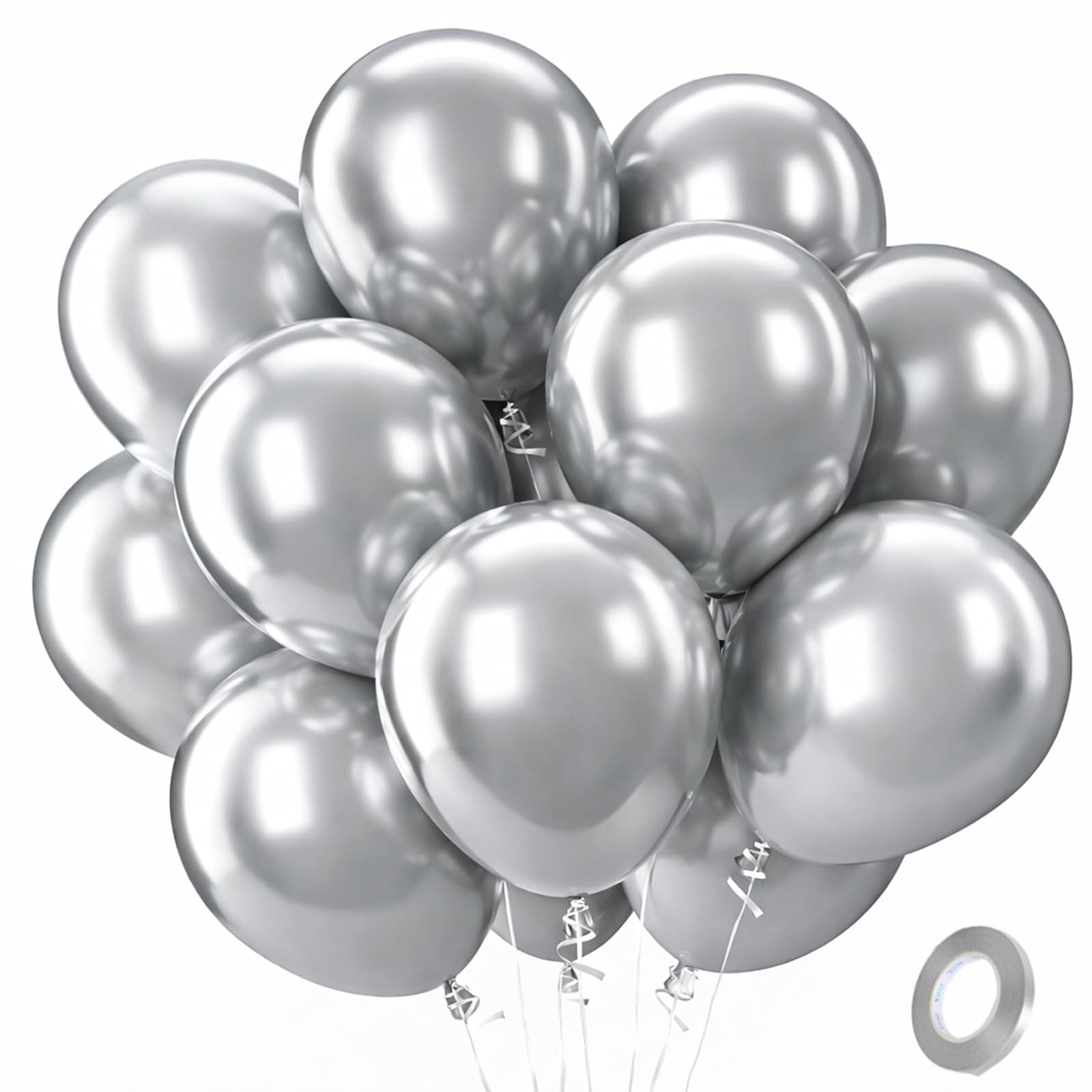 Patimate Metallic Silver Balloons 100 Pack 12 Inch Silver Chrome Latex Balloons for Birthday Wedding Anniversary Engagement Graduation Baby Shower Bridal Shower Retirement Party Decorations