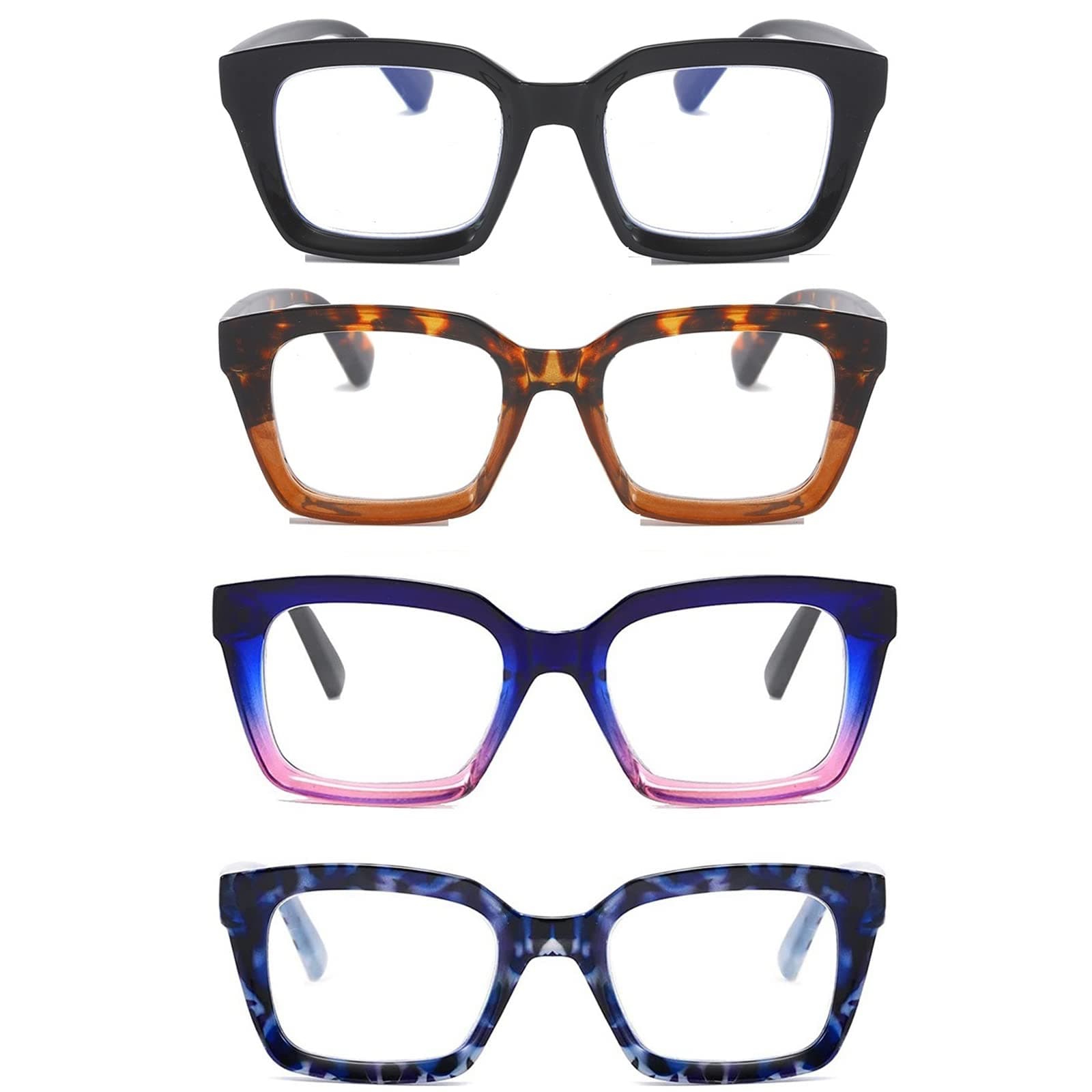 DXYXYO Reading Glasses 2.0 Women Blue Light Blocking Men Oversized Rectangle Computer Readers 4 Pack Retro Fashion Oprah Style Square