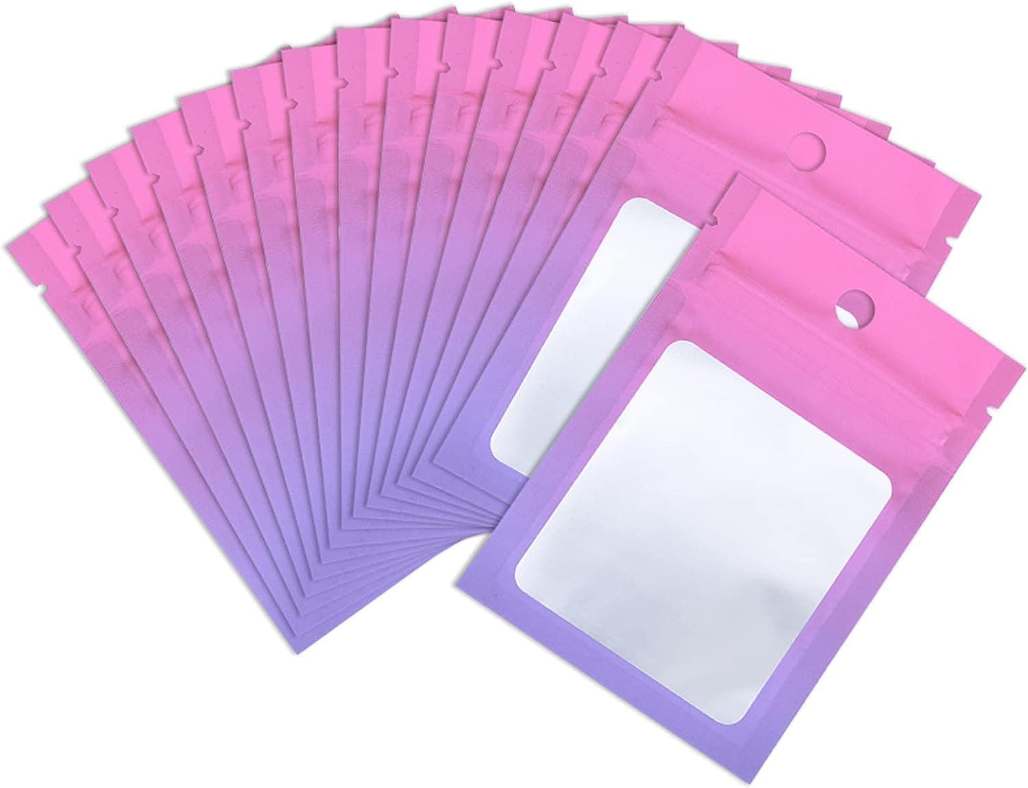 100 Pcs Mylar Bags, Smell Proof Resealable Clear Window Purple 3.9×5.9 in